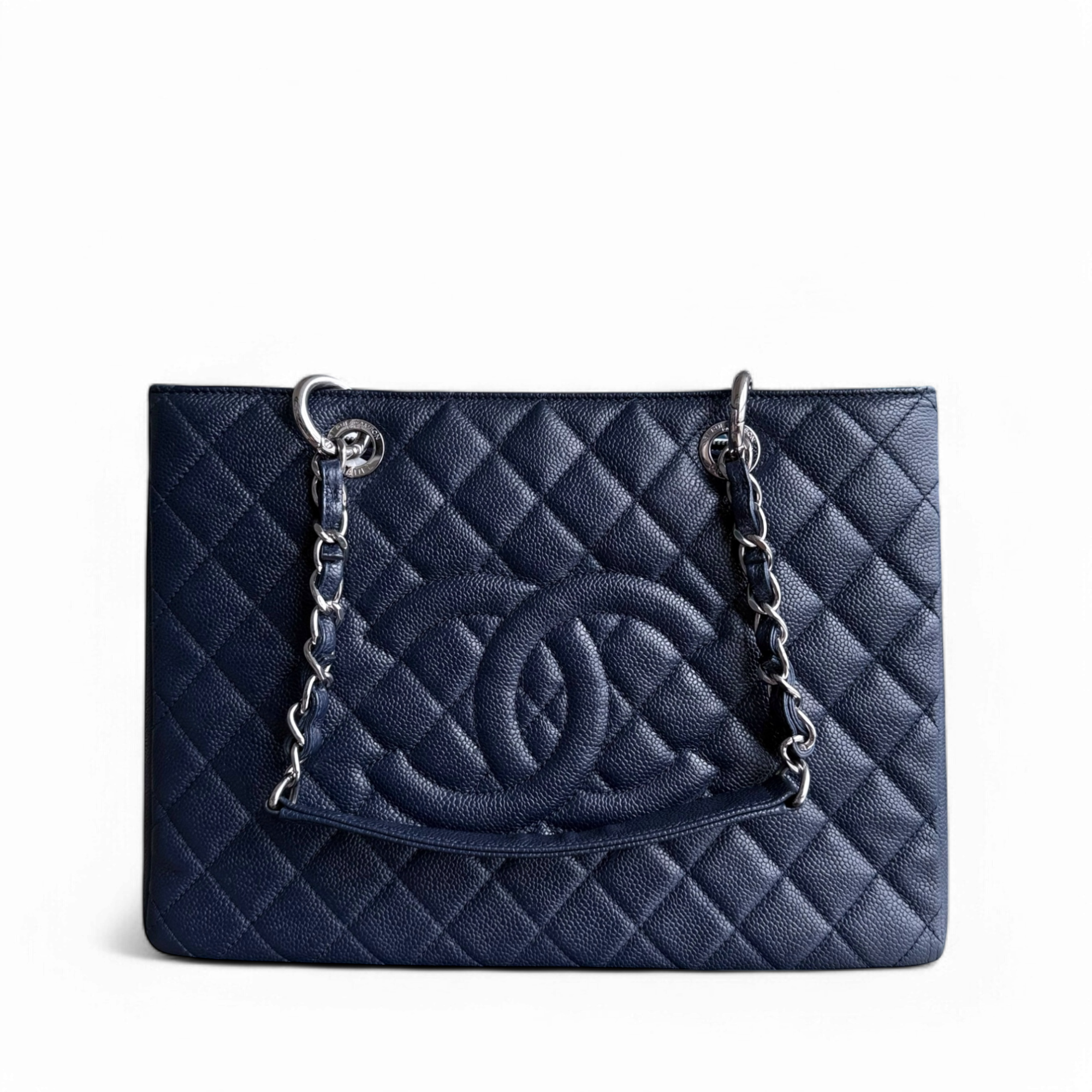 Chanel GST Grand Shopping Tote - Caviar Quilted Dark Midnight Blue Silver Hardware Series 18