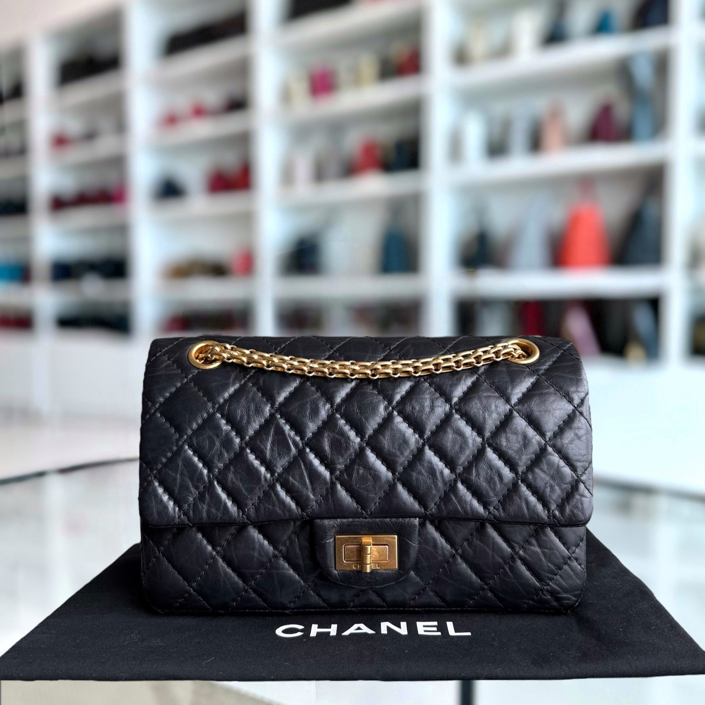 Chanel 2.55 Reissue 255 - 24CM Small Quilted Aged Calfskin Black Aged Gold Hardware Series 19