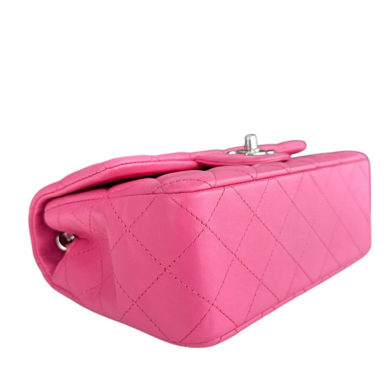 Chanel Classic Flap Mini - 20CM Quilted Lambskin Rectangle Pink Silver Hardware Series 27