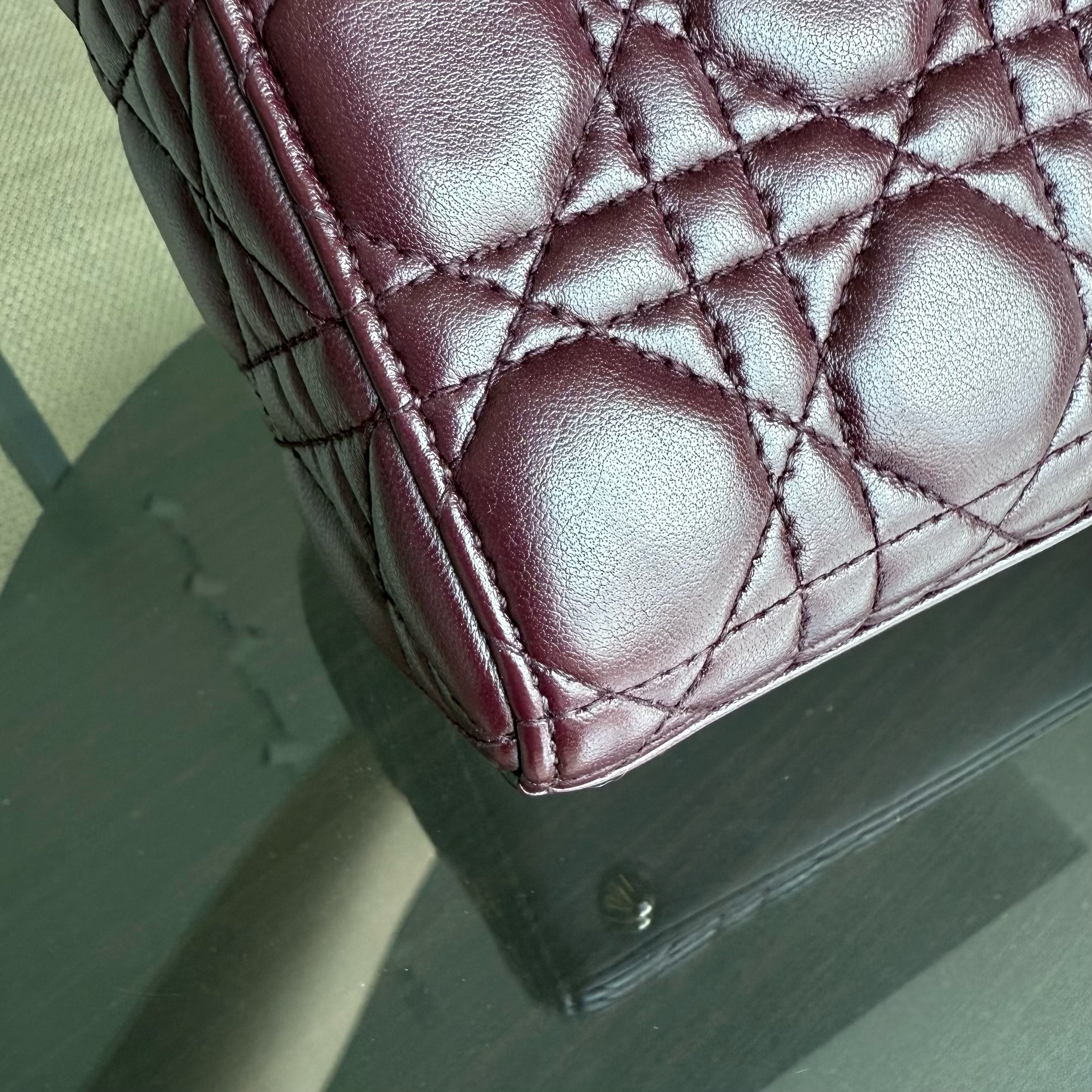 Dior Lady Small Flap - Cannage Lambskin Burgundy Red Gold Hardware