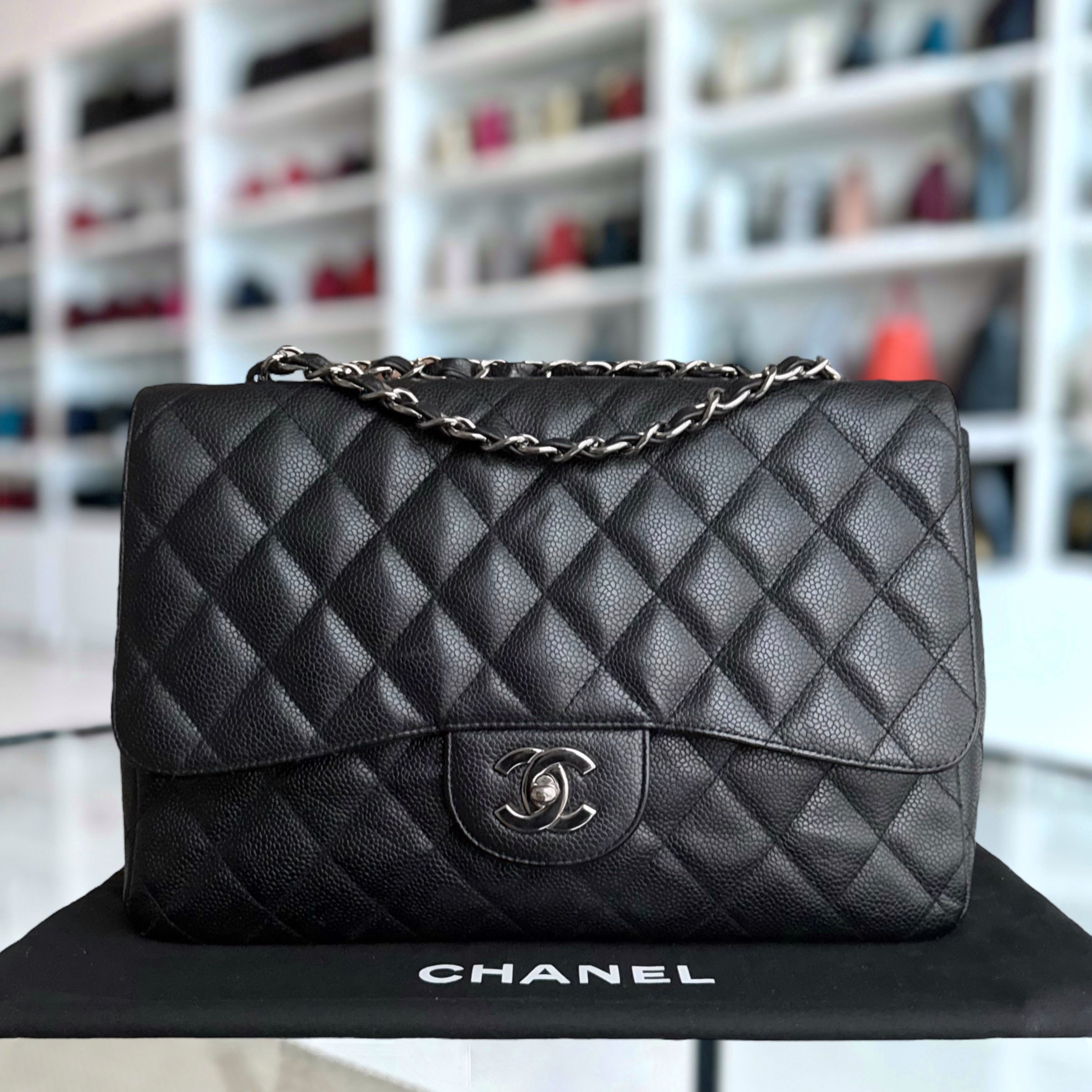 Chanel Classic Flap Jumbo - Caviar 30CM Quilted Black Silver Hardware Series 12