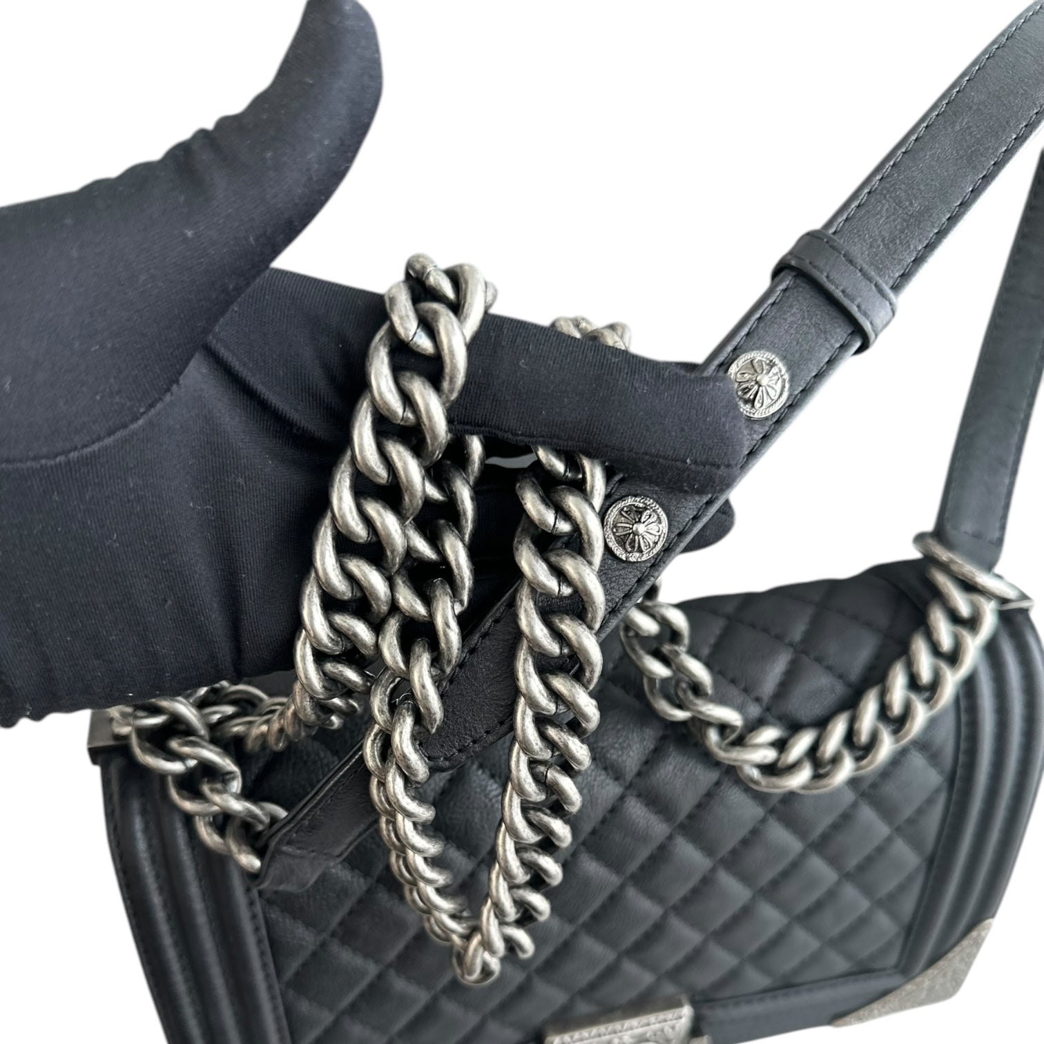 Chanel Boy Medium - 25CM Quilted Limited Edition Paris-Dallas Metal Edge Grained Calfskin Black Silver Hardware Series 19