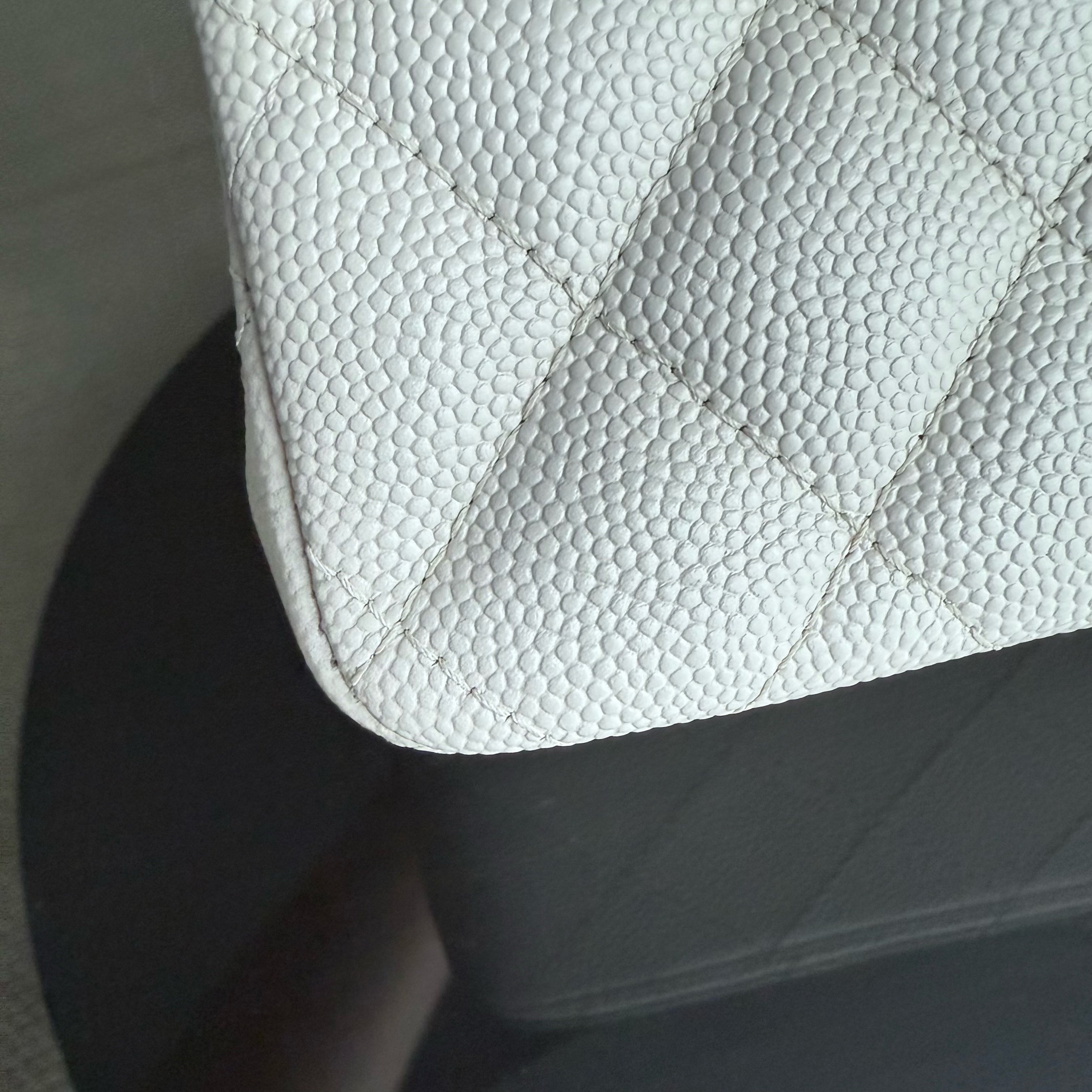 Chanel Classic Flap Small - Caviar 23CM Quilted Grained Calfskin White Light Gold Hardware Microchipped