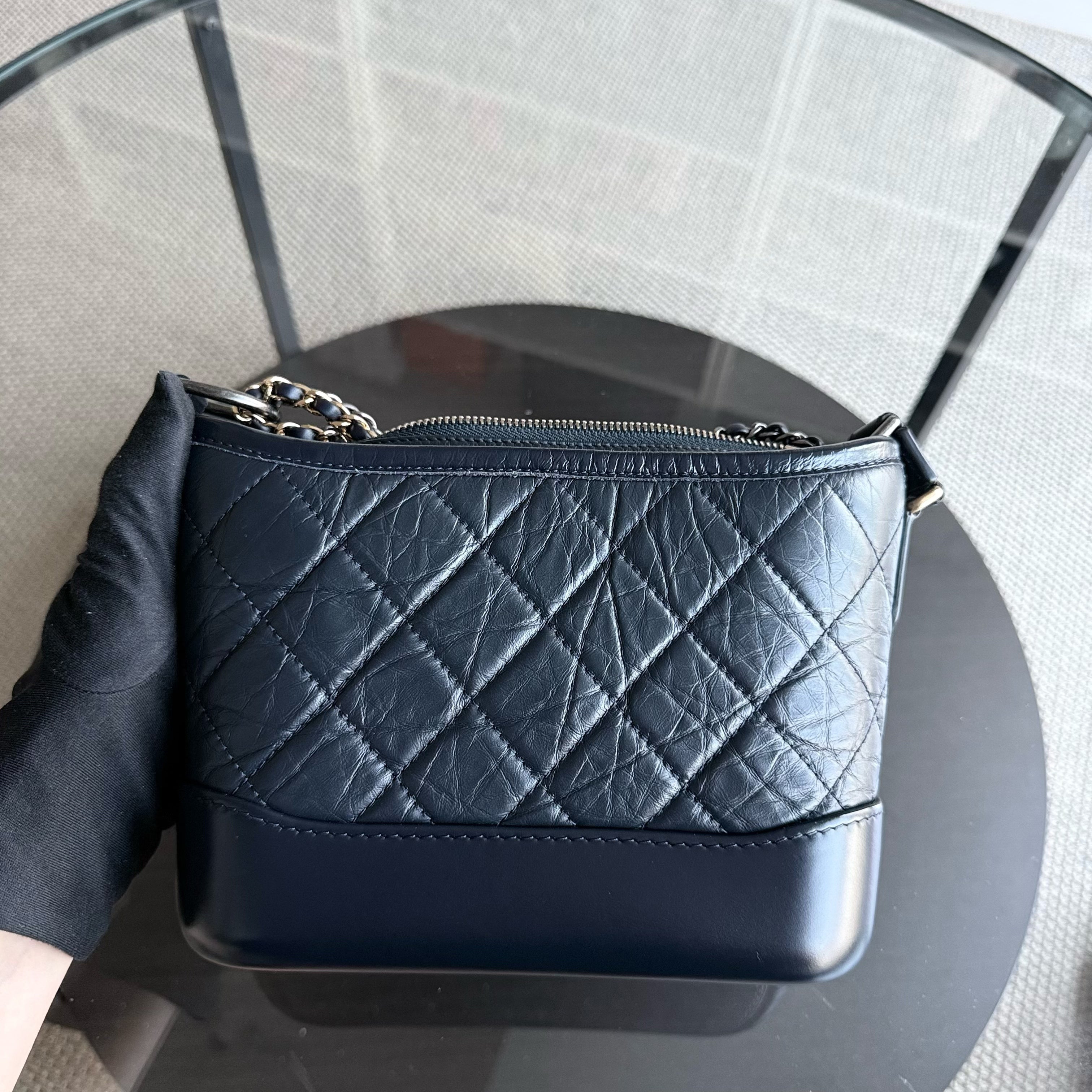 Chanel Gabrielle Small - Quilted Calfskin Dark Navy Blue Two-tone Gold Hardware Series 28