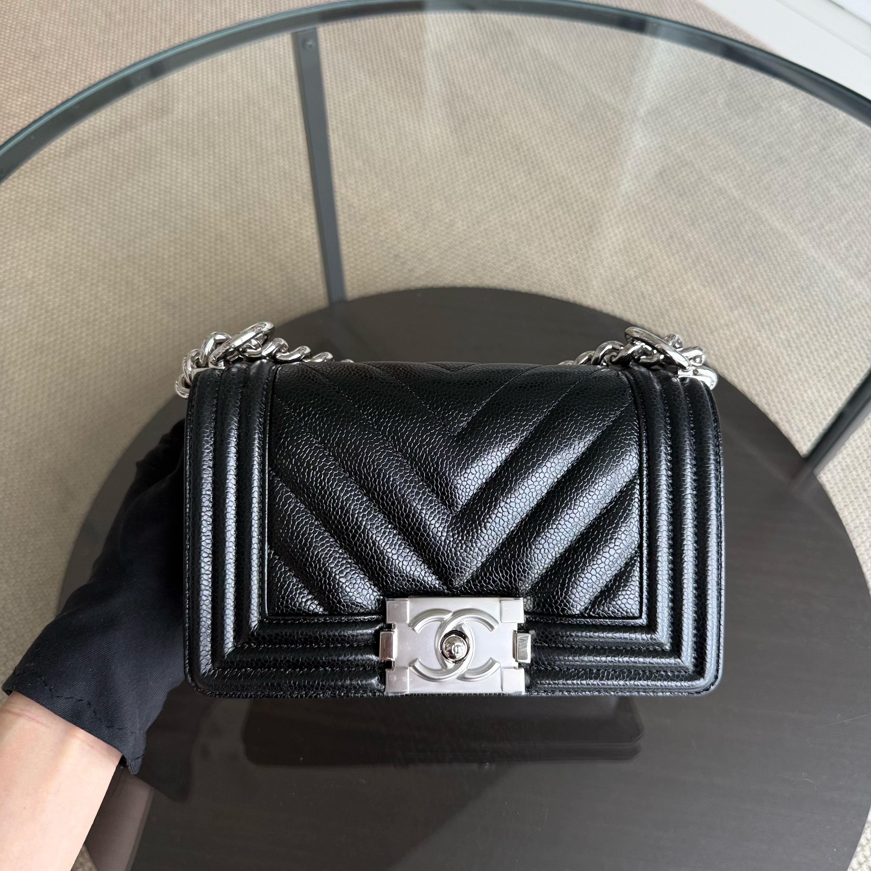 Chanel Boy Small - Caviar 20CM Chevron Black Silver Hardware Series 26