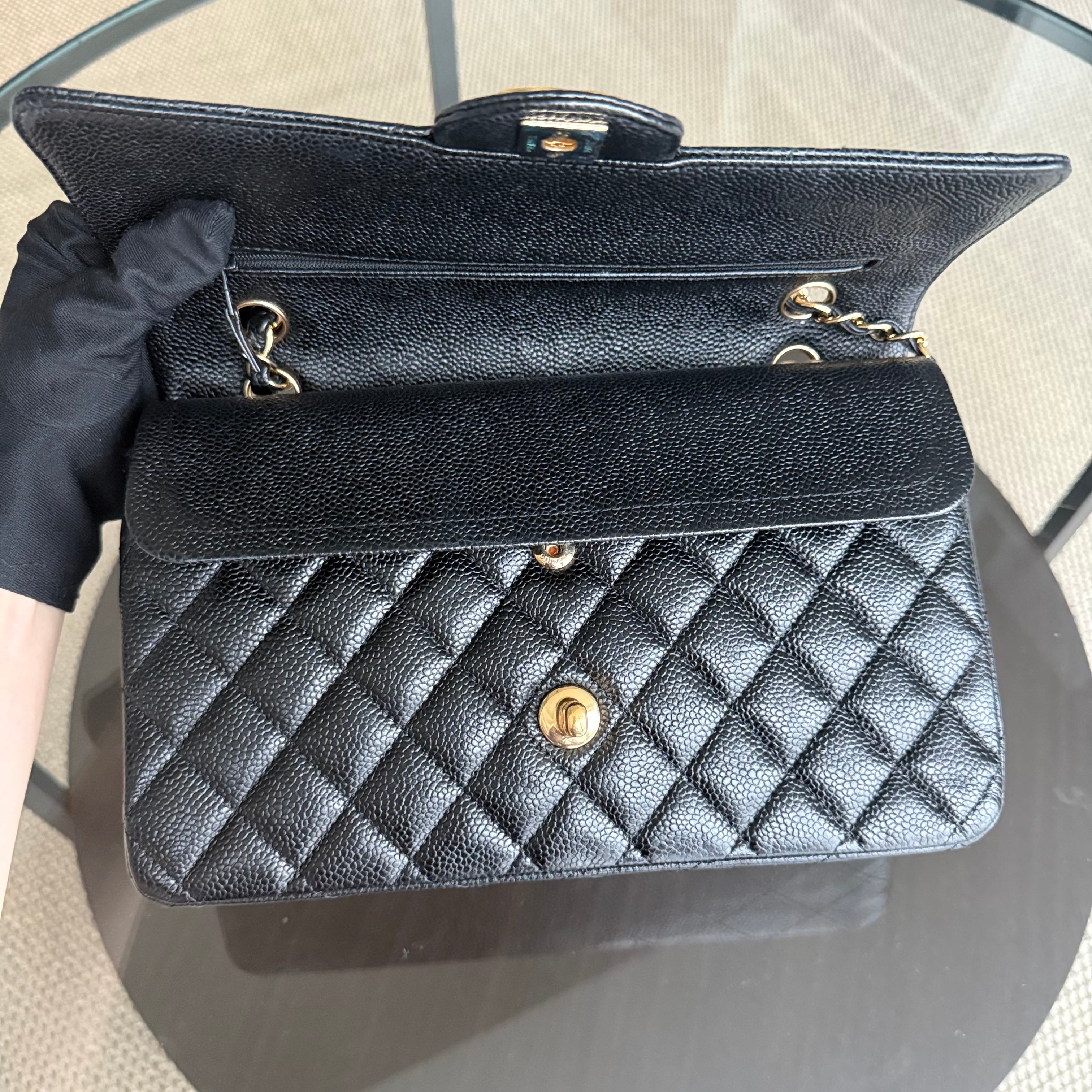 Chanel Classic Flap Medium - Caviar Quilted 25CM Black Gold Hardware Series 20