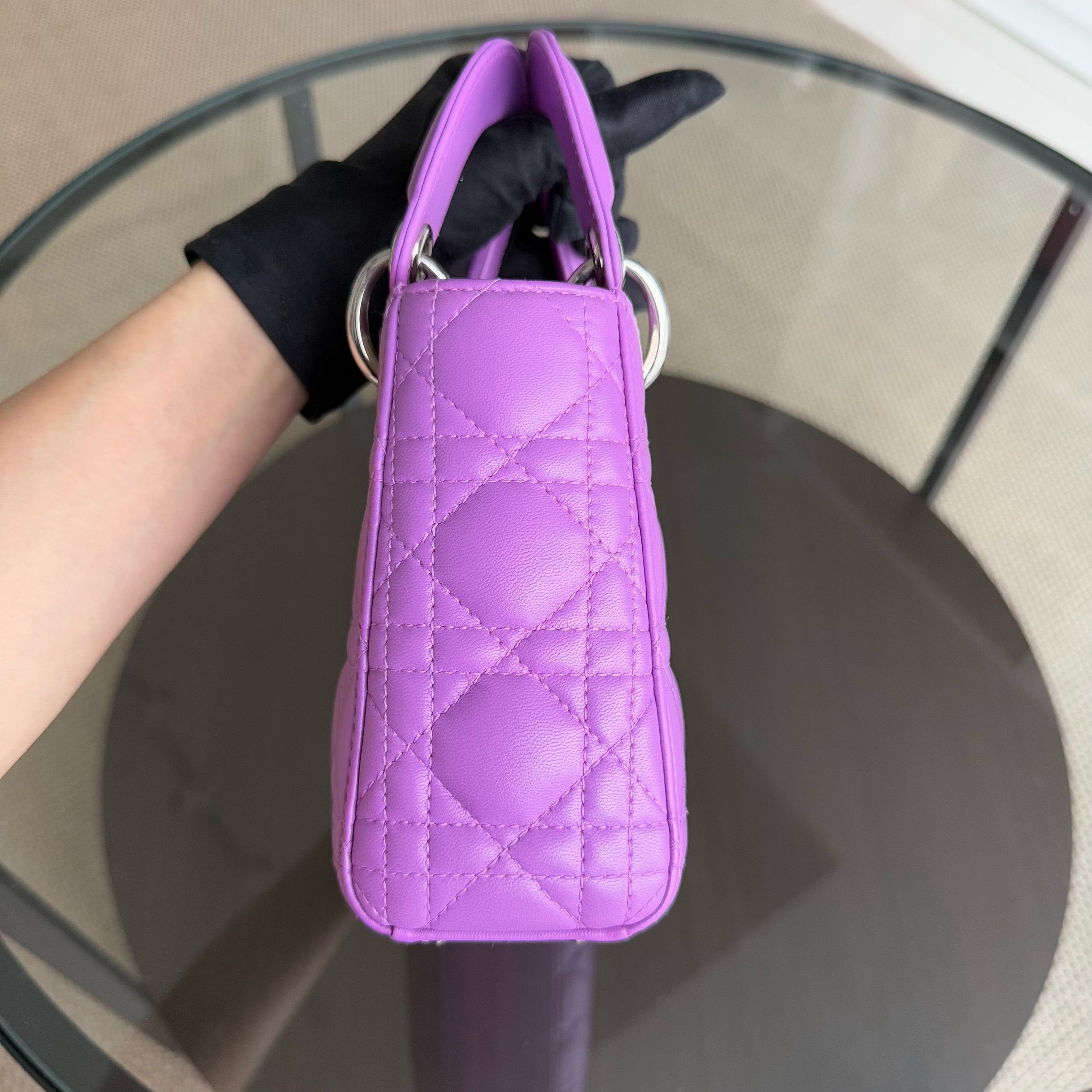 Dior Lady Mini - Cannage Lambskin Purple Silver Hardware