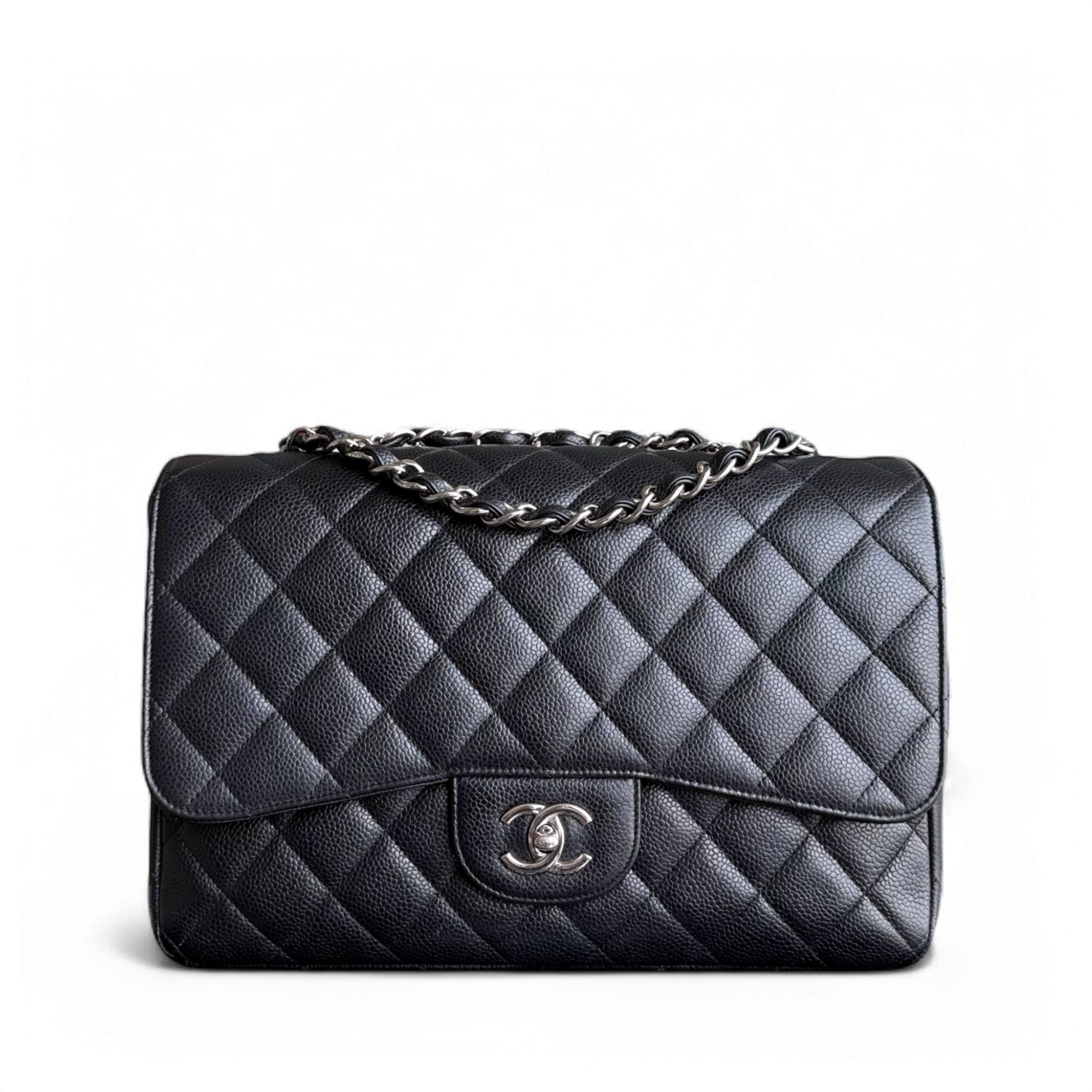 Chanel Classic Flap Jumbo - Caviar Single Flap 30CM Quilted Black Silver Hardware Series 13