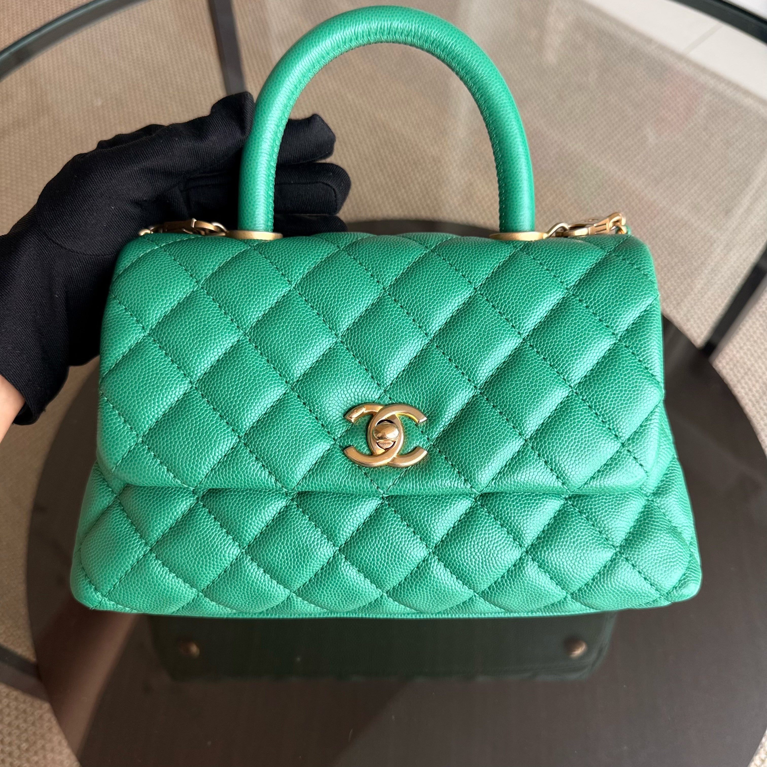 Chanel Coco Handle Small - Caviar Quilted Green Gold Hardware Series 23