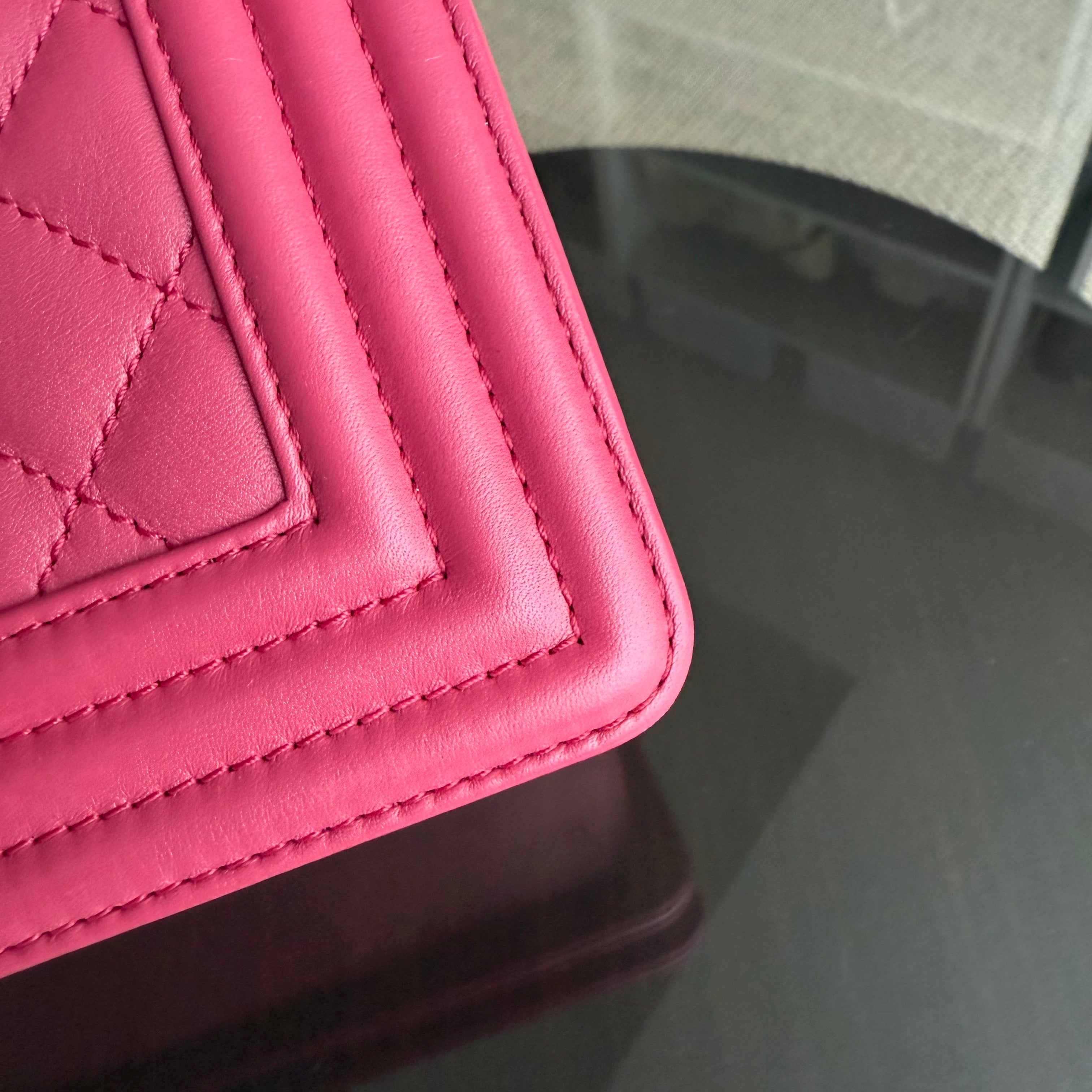 Chanel Boy Small - 20CM Quilted Calfskin Hot Pink Ruthenium Silver Hardware Series 26