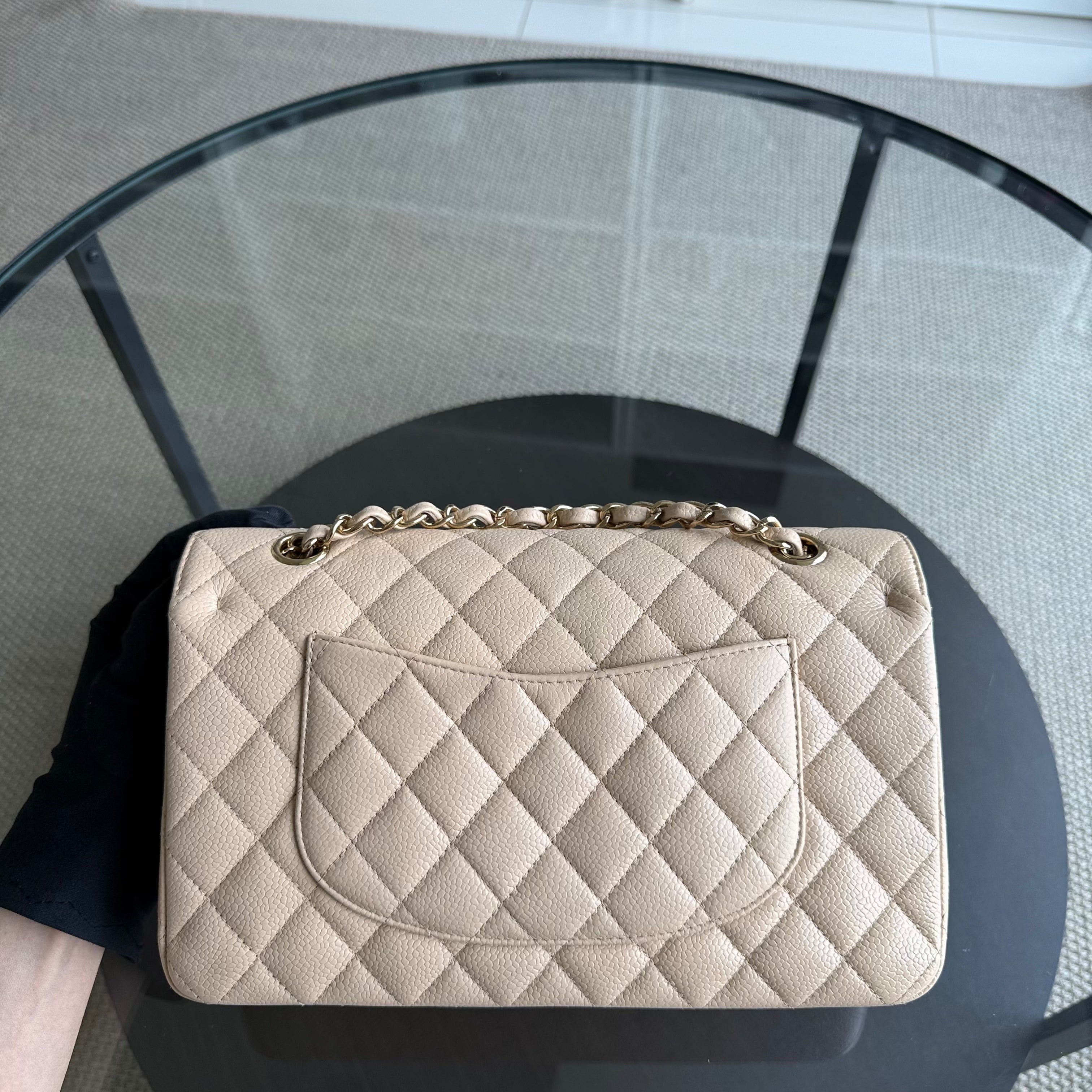 Chanel Classic Flap Medium - Caviar 25CM Quilted Beige Gold Hardware Series 14