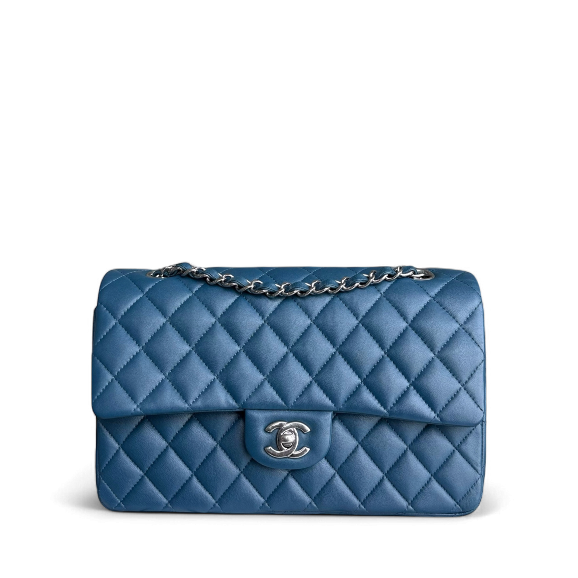 Chanel Classic Flap Medium - Caviar 25CM Quilted Blue Silver Hardware Series 28