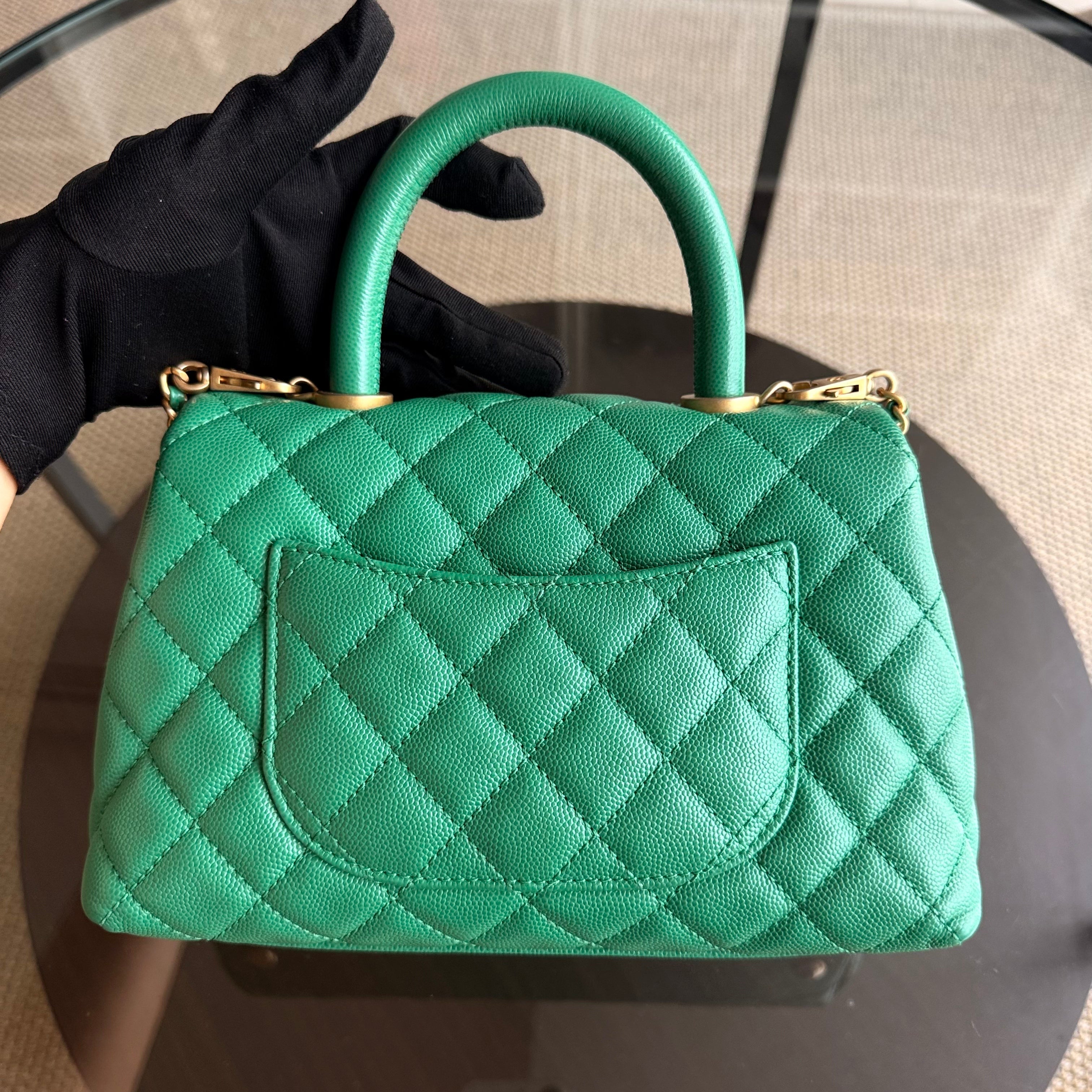 Chanel Coco Handle Small - Caviar Quilted Green Gold Hardware Series 28