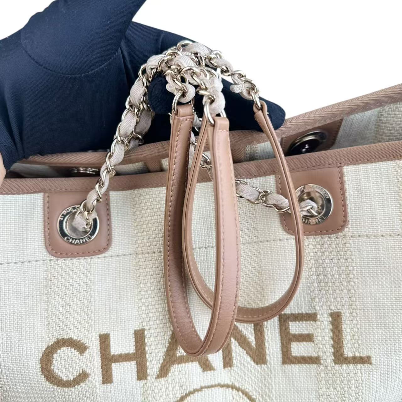 Chanel Deauville - 33CM Yellow Canvas Tote Silver Hardware 29