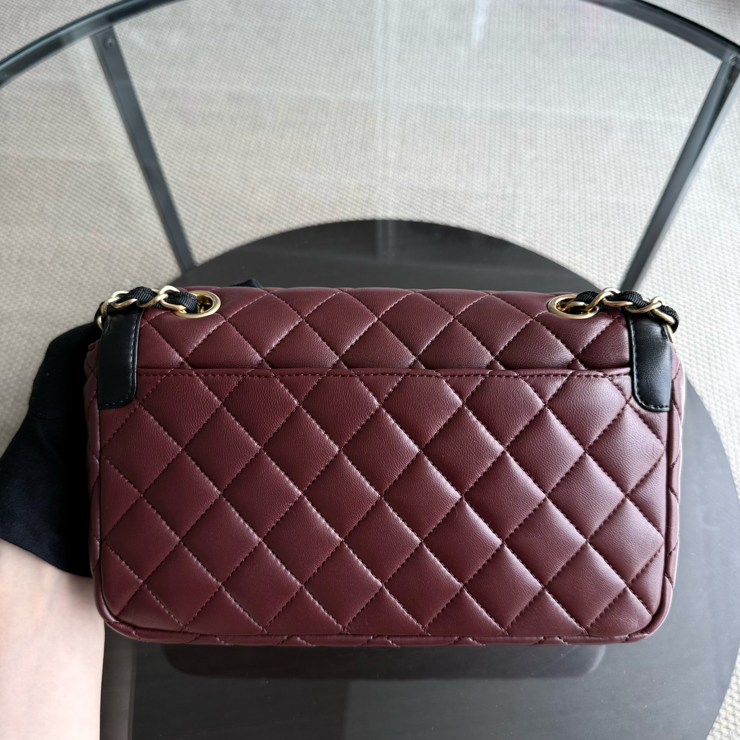 Chanel Seasonal Two-tone Flap - Quilted Lambskin Dark Burgundy Red Black Gold Hardware Series 21