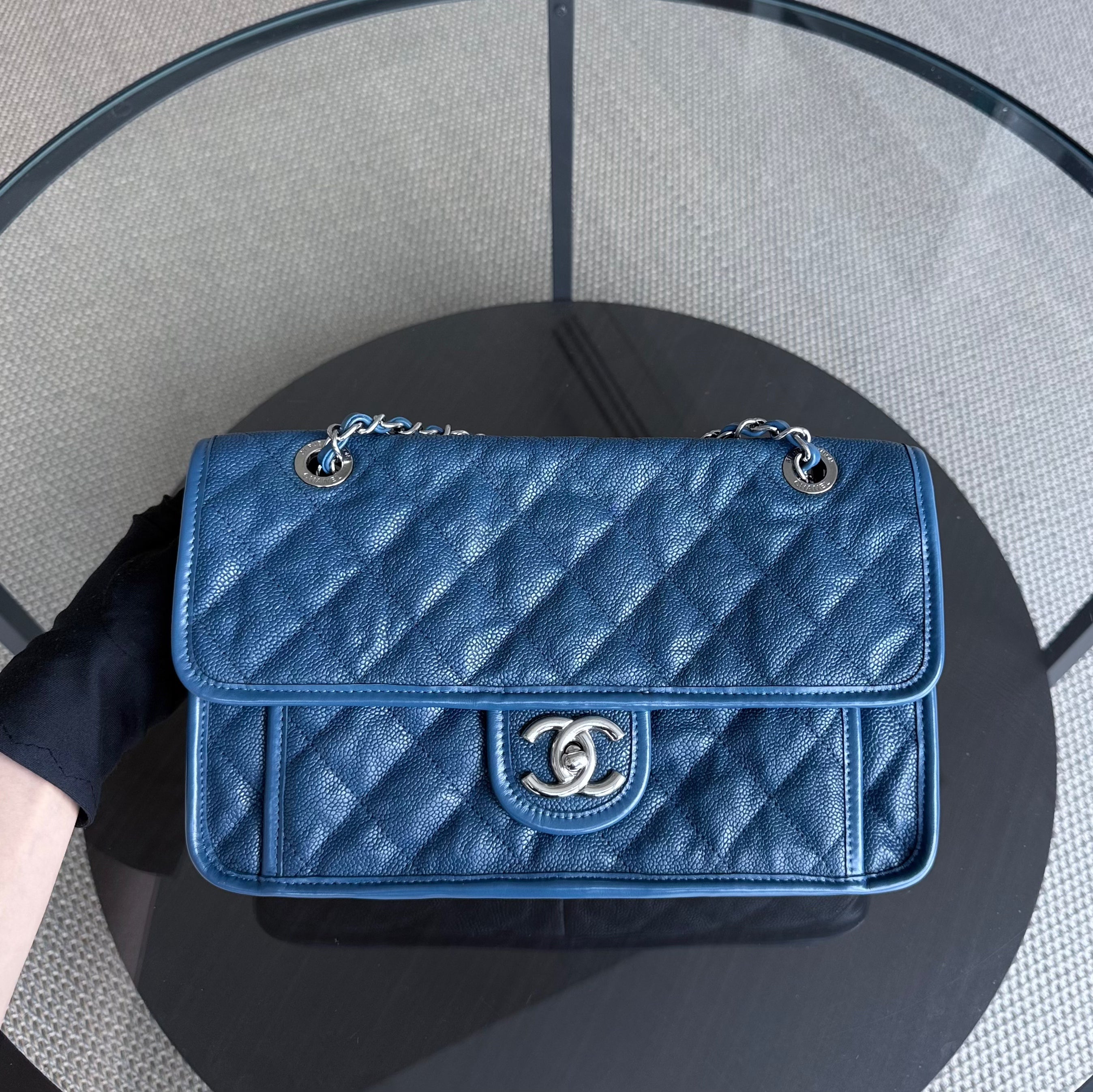Chanel French Riviera Medium - Caviar Quilted Blue Silver Hardware Series 15