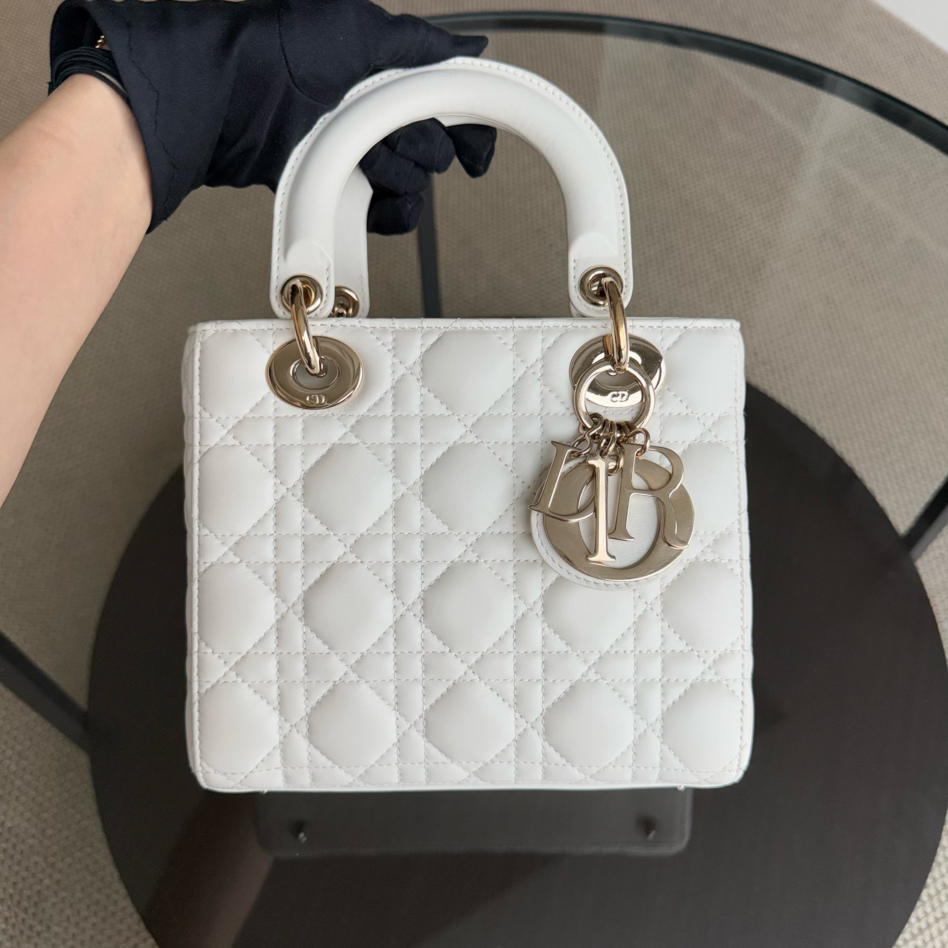 Dior Lady Small ABC - Cannage Lambskin Cream White Gold Hardware ABC Strap