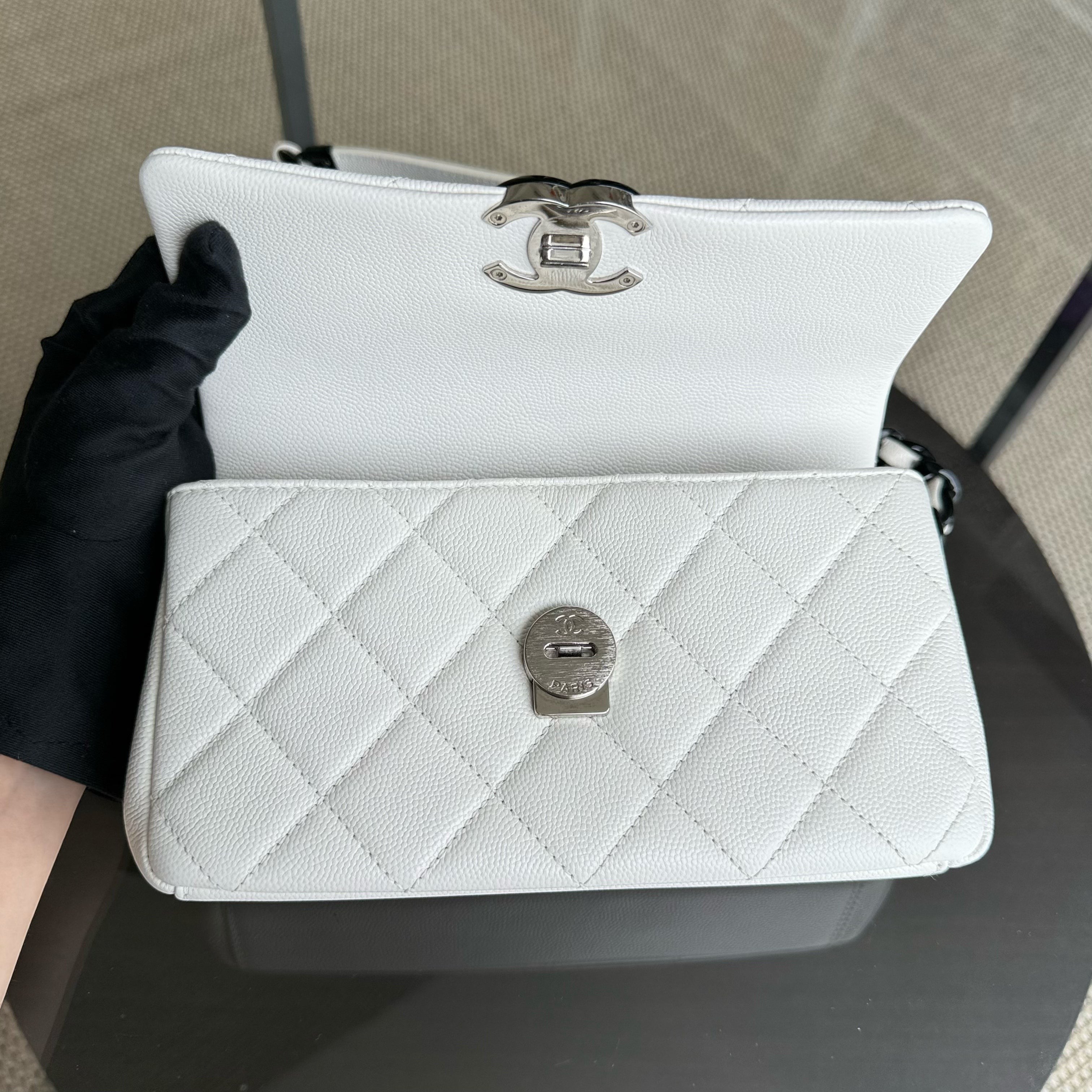 Chanel Seasonal Flap Mini - 20CM Caviar My Everything Bag Quilted Grained Calfskin White Calfskin Black Hardware Series 30