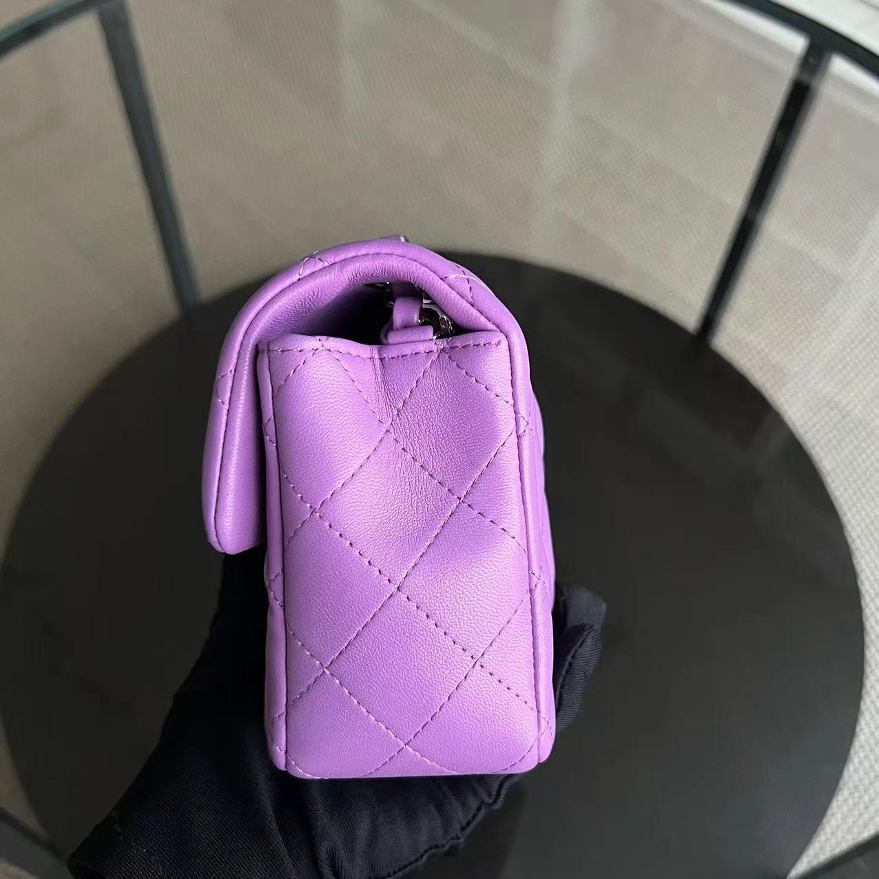 *Full Set, Receipt* Chanel Classic Flap Mini - 20CM Rectangle Quilted Lambskin Purple Silver Hardware Series 29