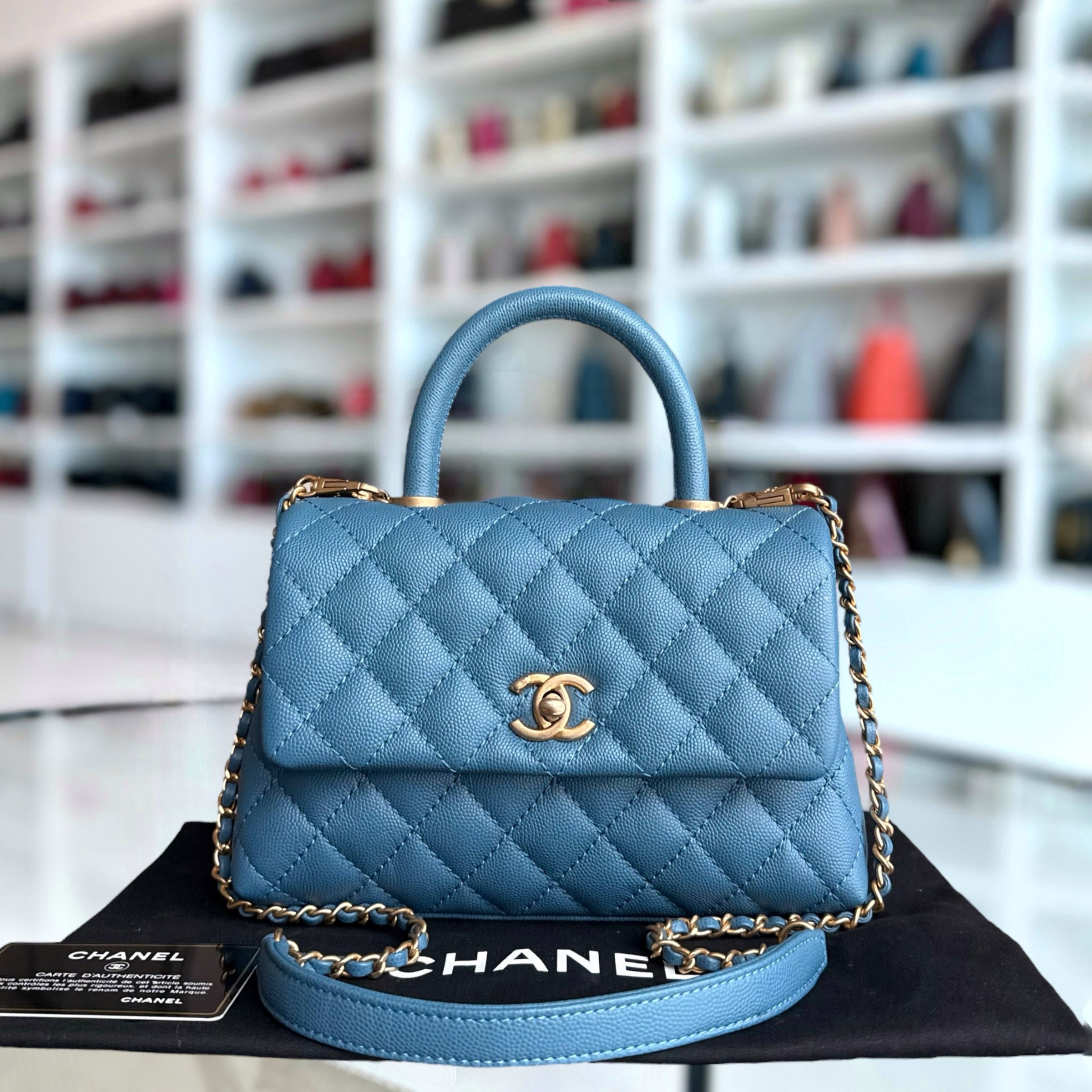 Chanel Coco Handle Small - Caviar Quilted Blue Gold Hardware Series 25