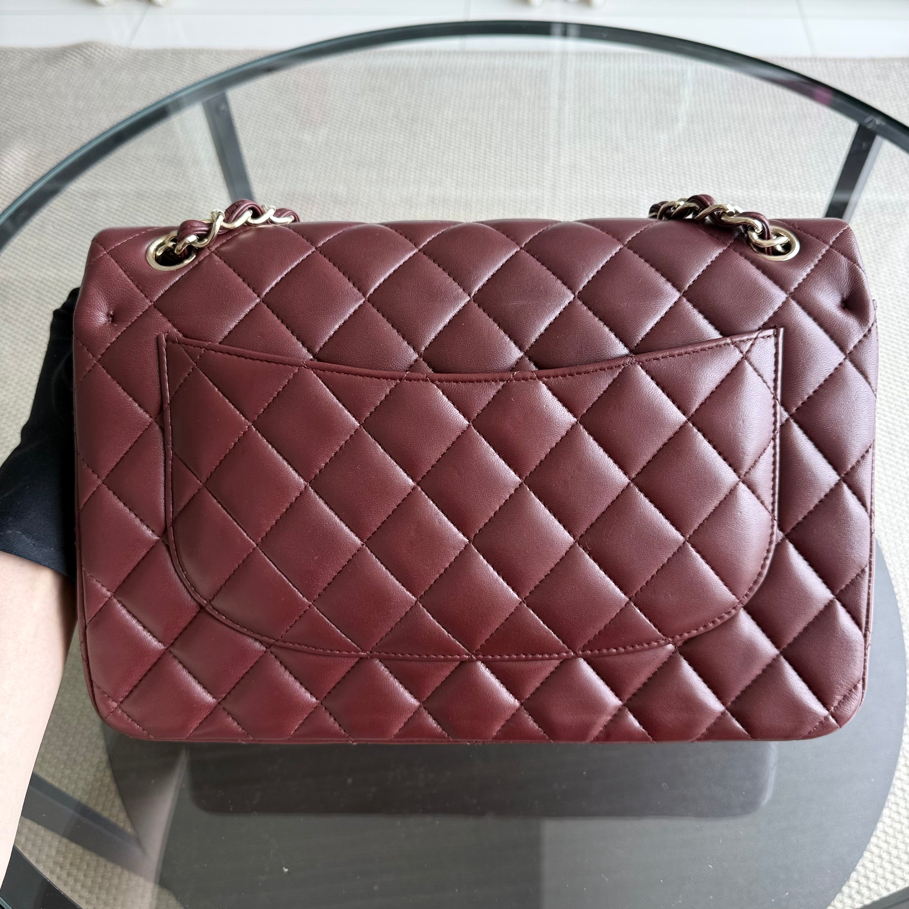 Chanel Classic Flap Jumbo - Double Flap 30CM Quilted Lambskin Burgundy Dark Red Gold Hardware Series 21