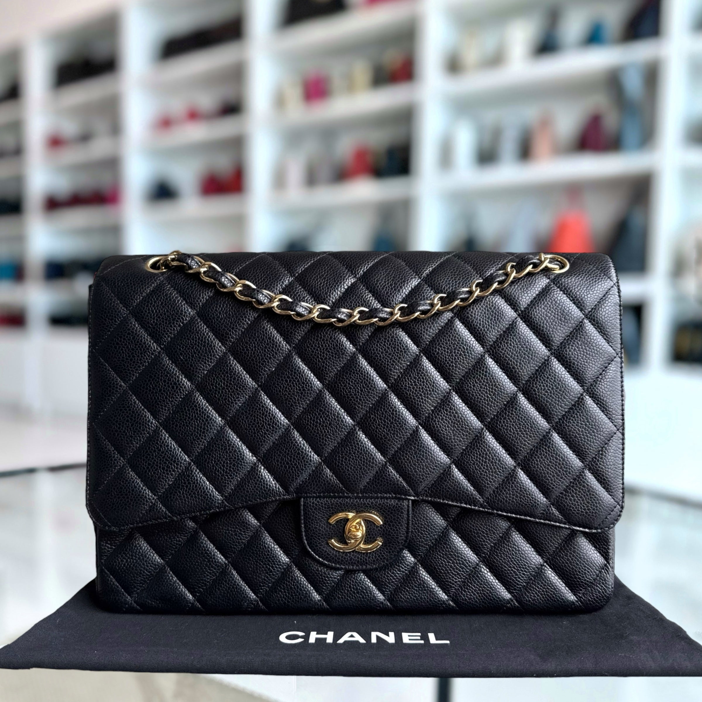 Chanel Classic Flap Maxi - Caviar 33CM Quilted Black Gold Hardware Series 13