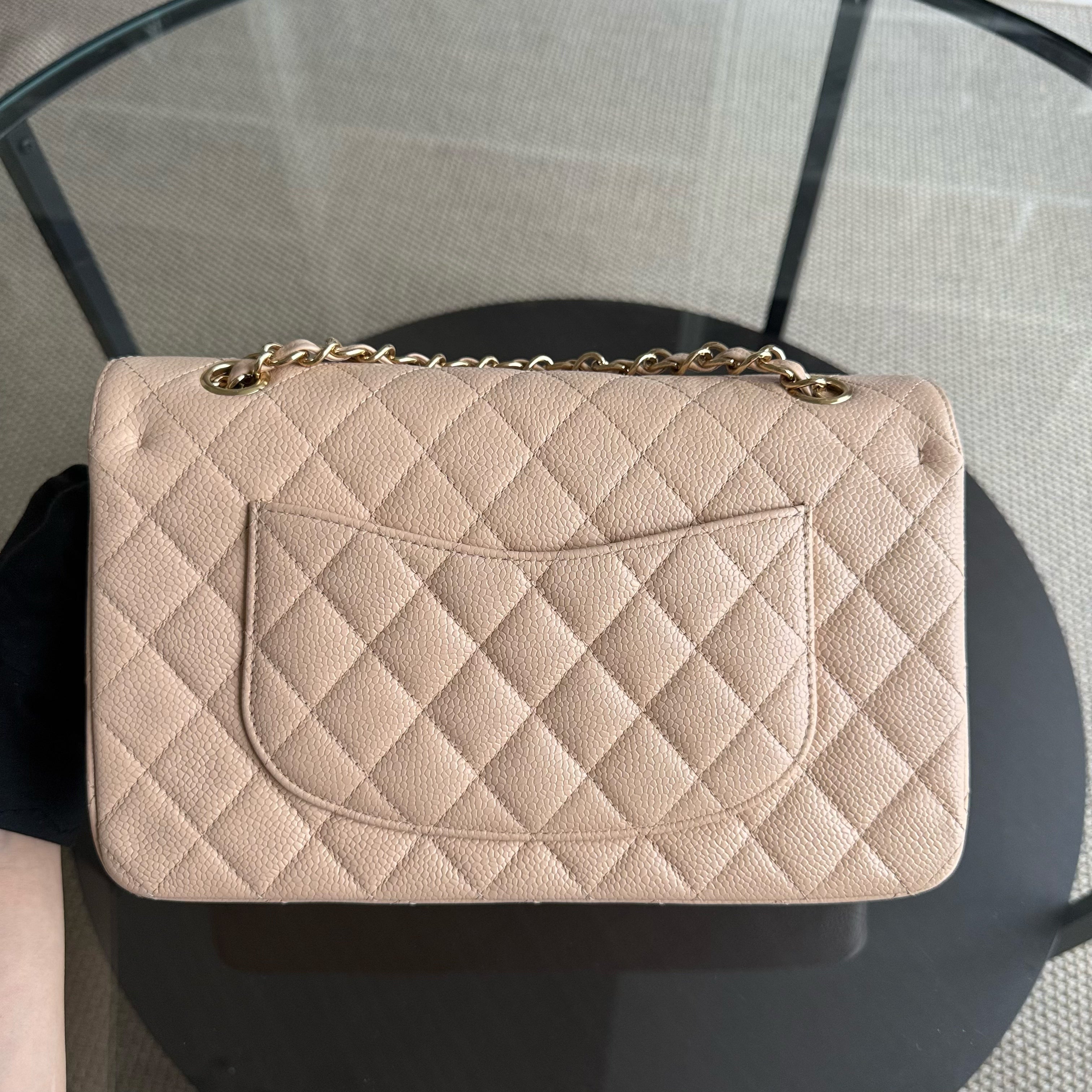 Chanel Classic Flap Medium - Caviar 25CM Quilted Beige 24K Gold Hardware Series 12