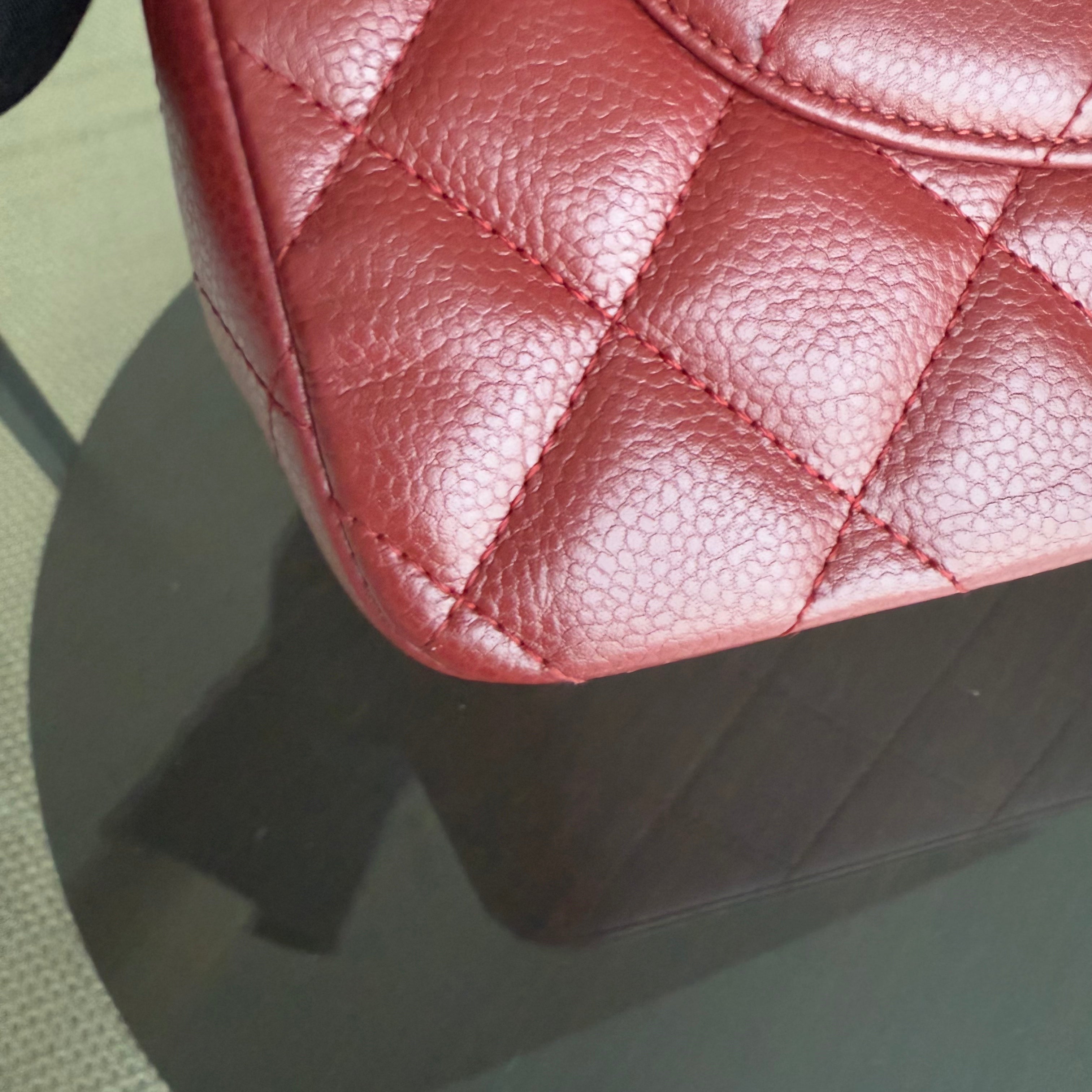 Chanel Classic Flap Jumbo - Caviar Double Flap Quilted Burgundy Dark Red Silver Hardware Series 15