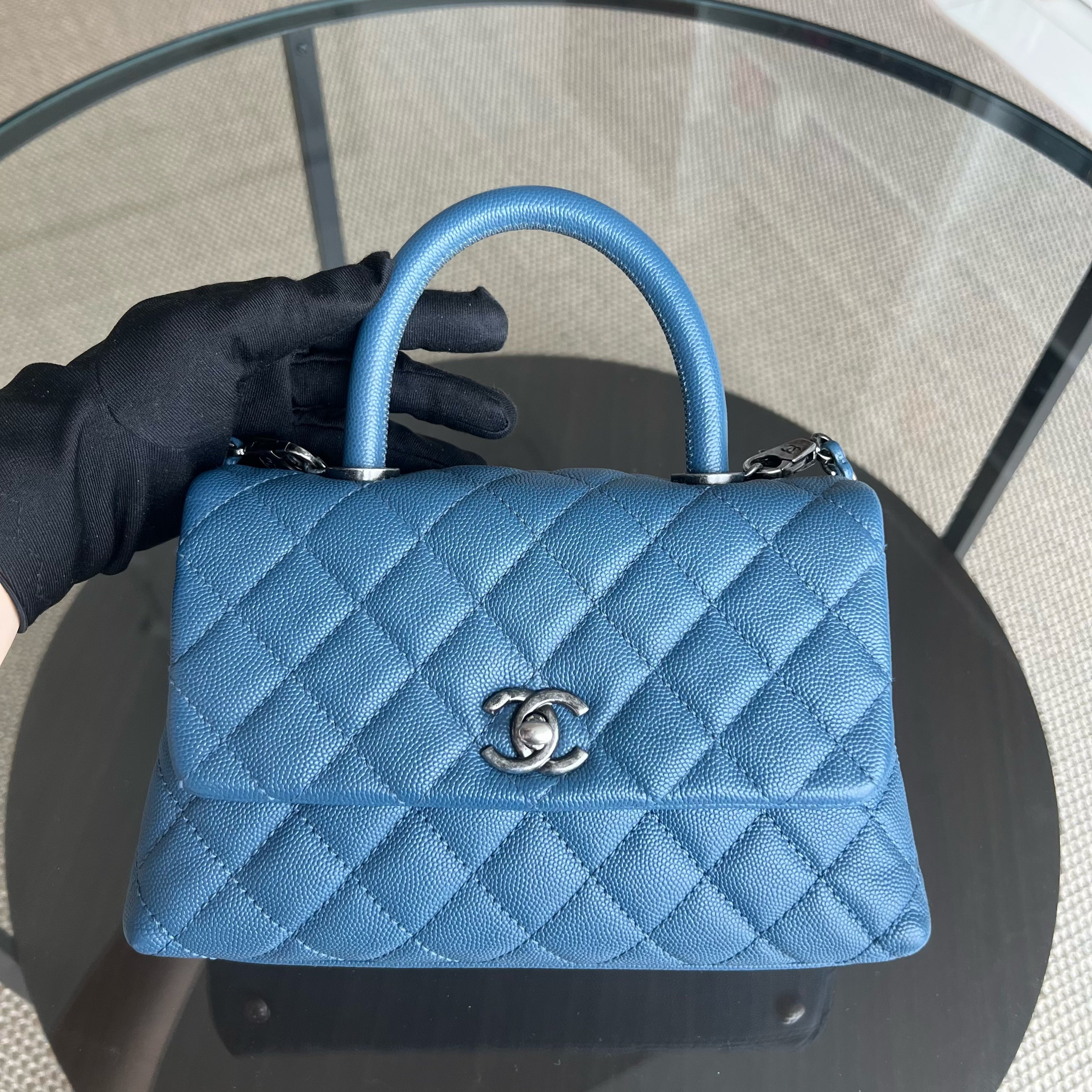 Chanel Coco Handle Small - Caviar Quilted Blue Ruthenium Silver Hardware Series 23