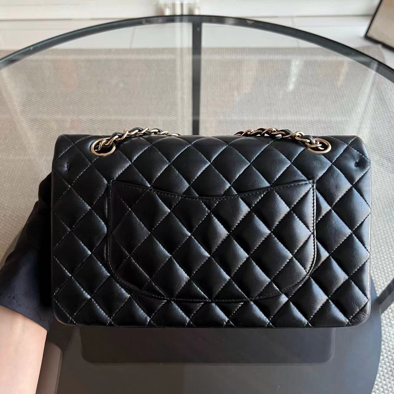 Medium Classic Flap Lambskin Quilted Black Golden Hardware Series 8