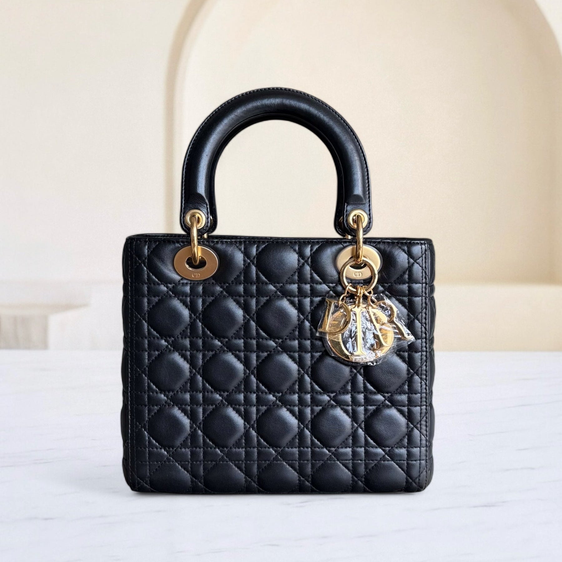 Dior Lady Medium - Cannage Lambskin Black Gold Hardware NO STRAP