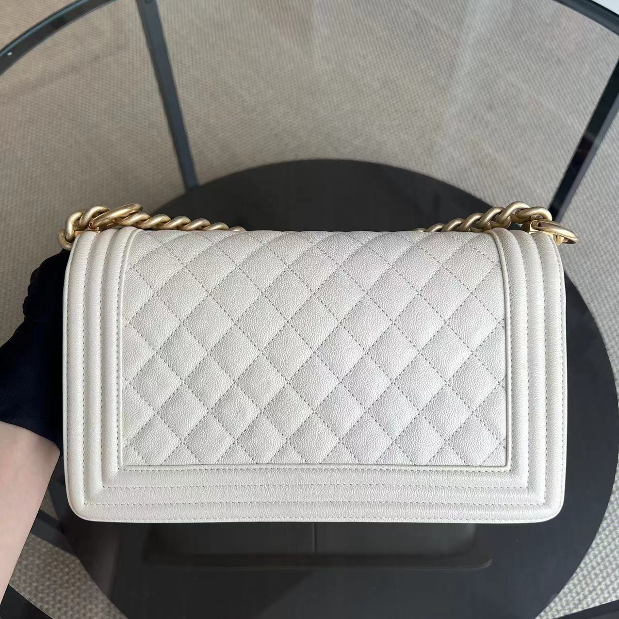 Caviar Boy Medium 25CM Quilted White Golden Hardware Series 26