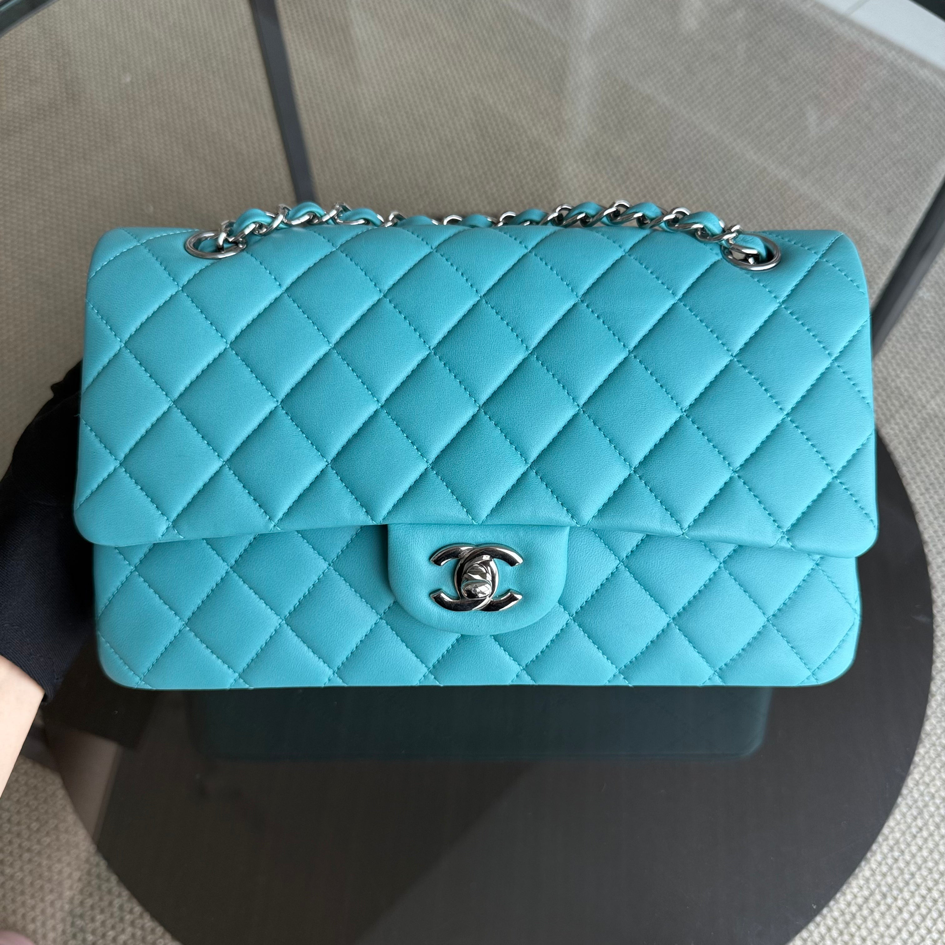 Chanel Classic Flap Medium - 25CM Quilted Lambskin Light Blue Silver Hardware Series 19