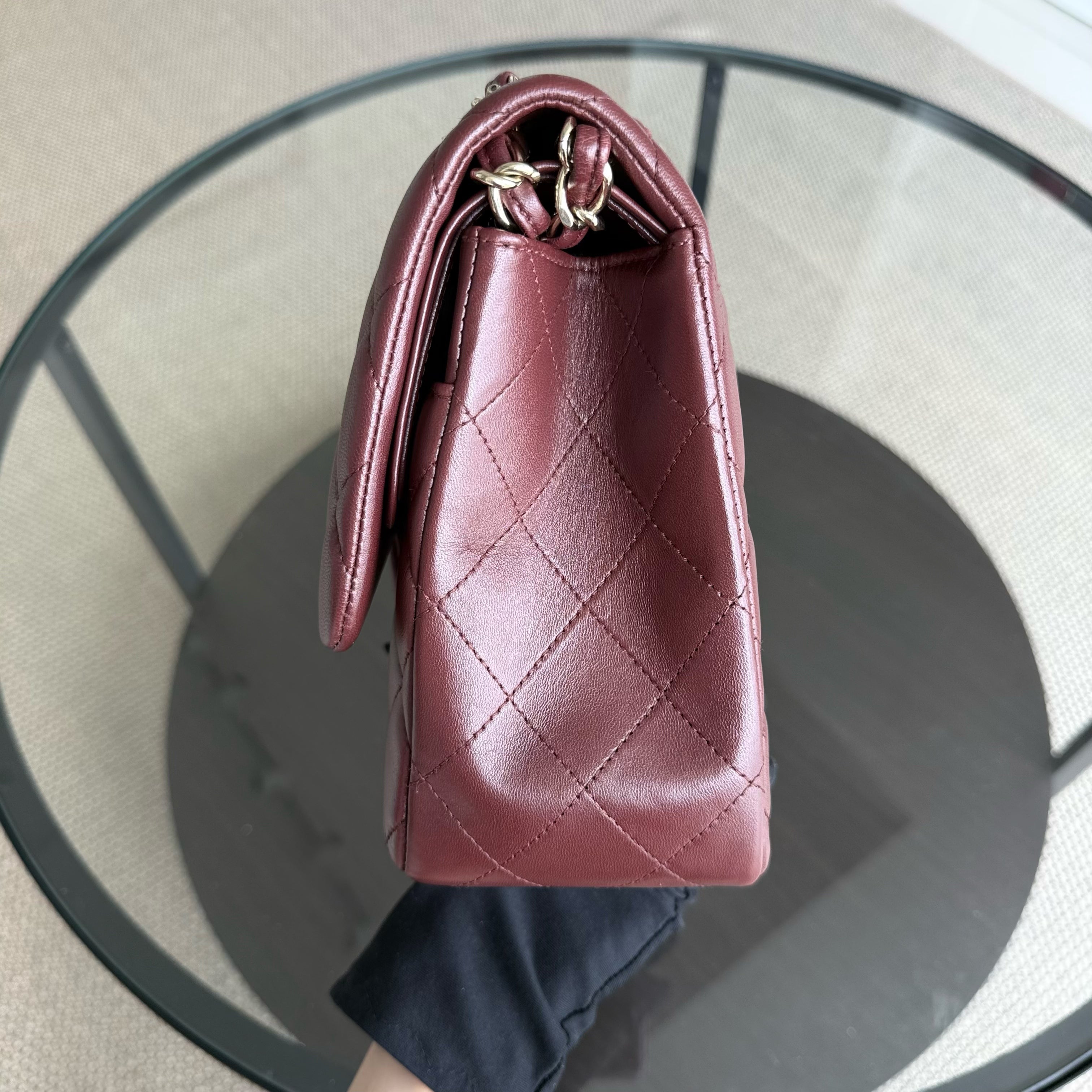 Chanel Classic Flap Jumbo - Double Flap 30CM Quilted Lambskin Burgundy Dark Red Gold Hardware Series 21