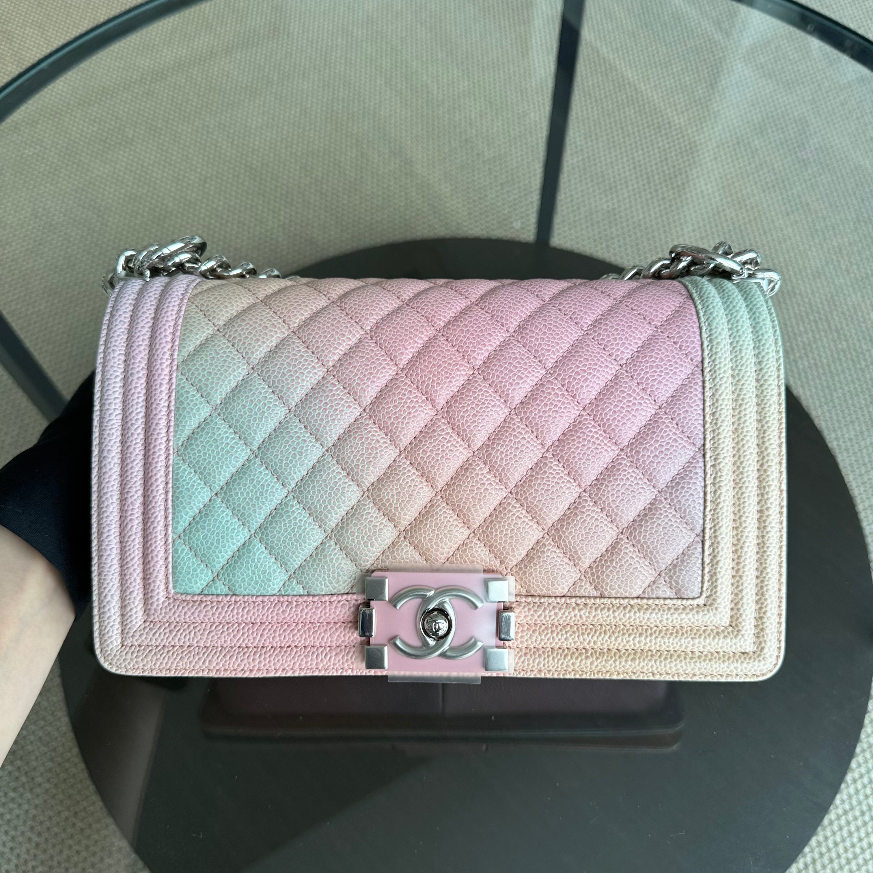 Chanel Boy Medium - Caviar Rainbow 25CM Limited Edition Quilted Silver Hardware Series 25