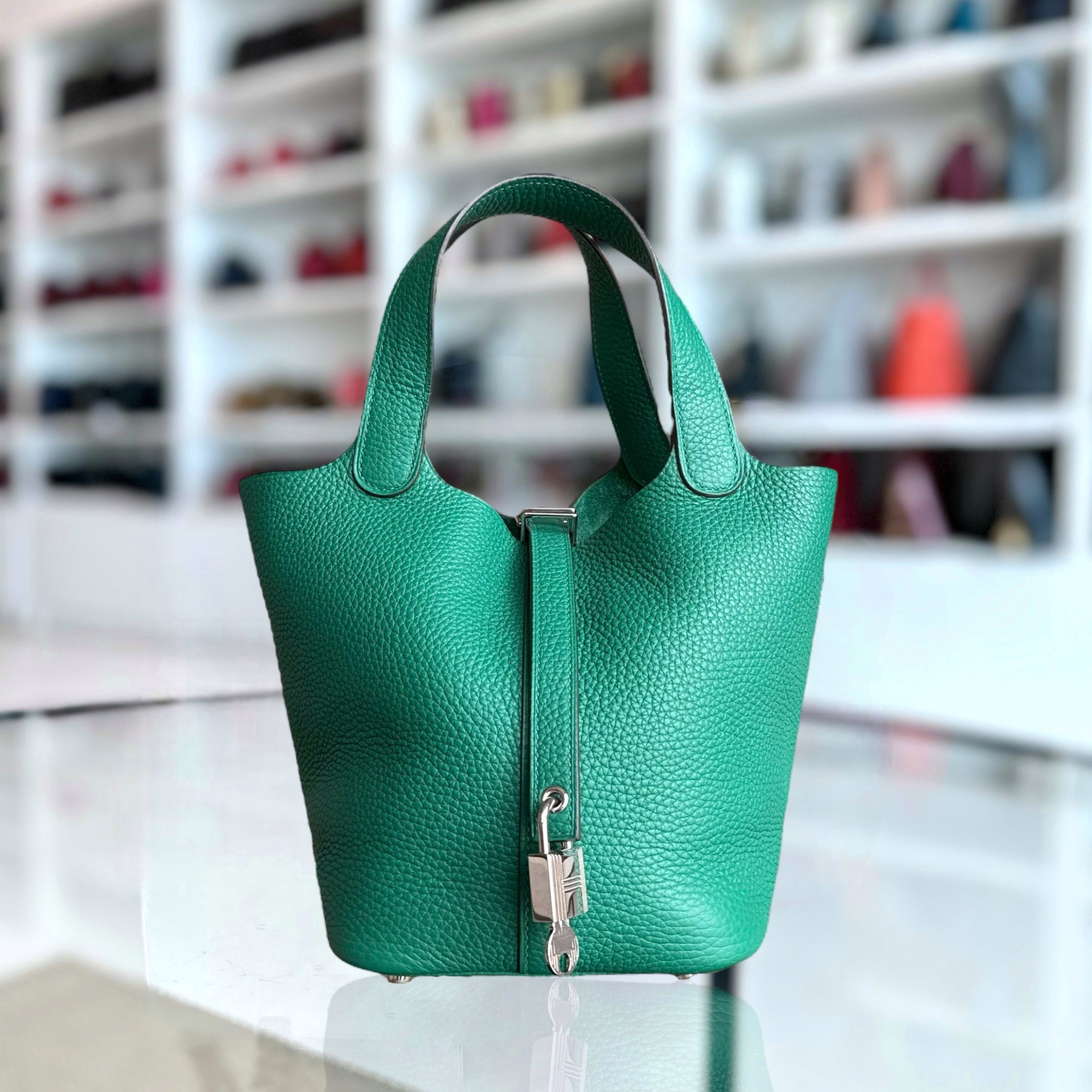 Hermes Picotin 18 - Bambou Vert Vertigo Clemence Leather Silver Hardware