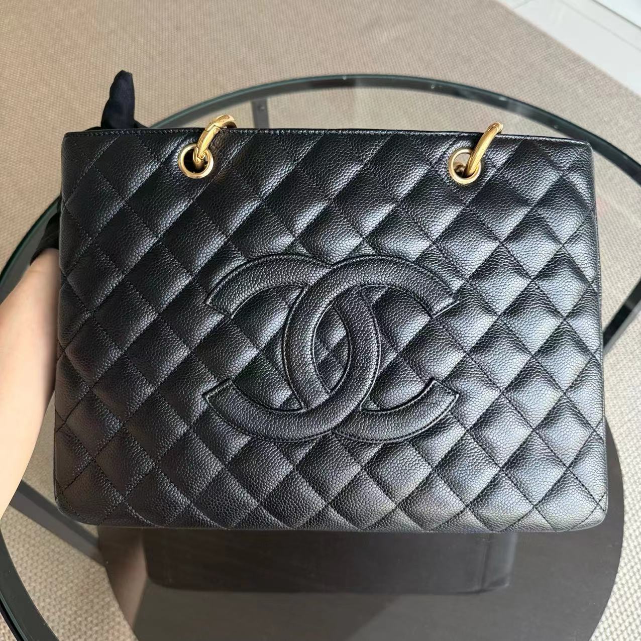 Chanel GST Grand Shopping Tote - Caviar Quilted Black Golden Hardware Series 11