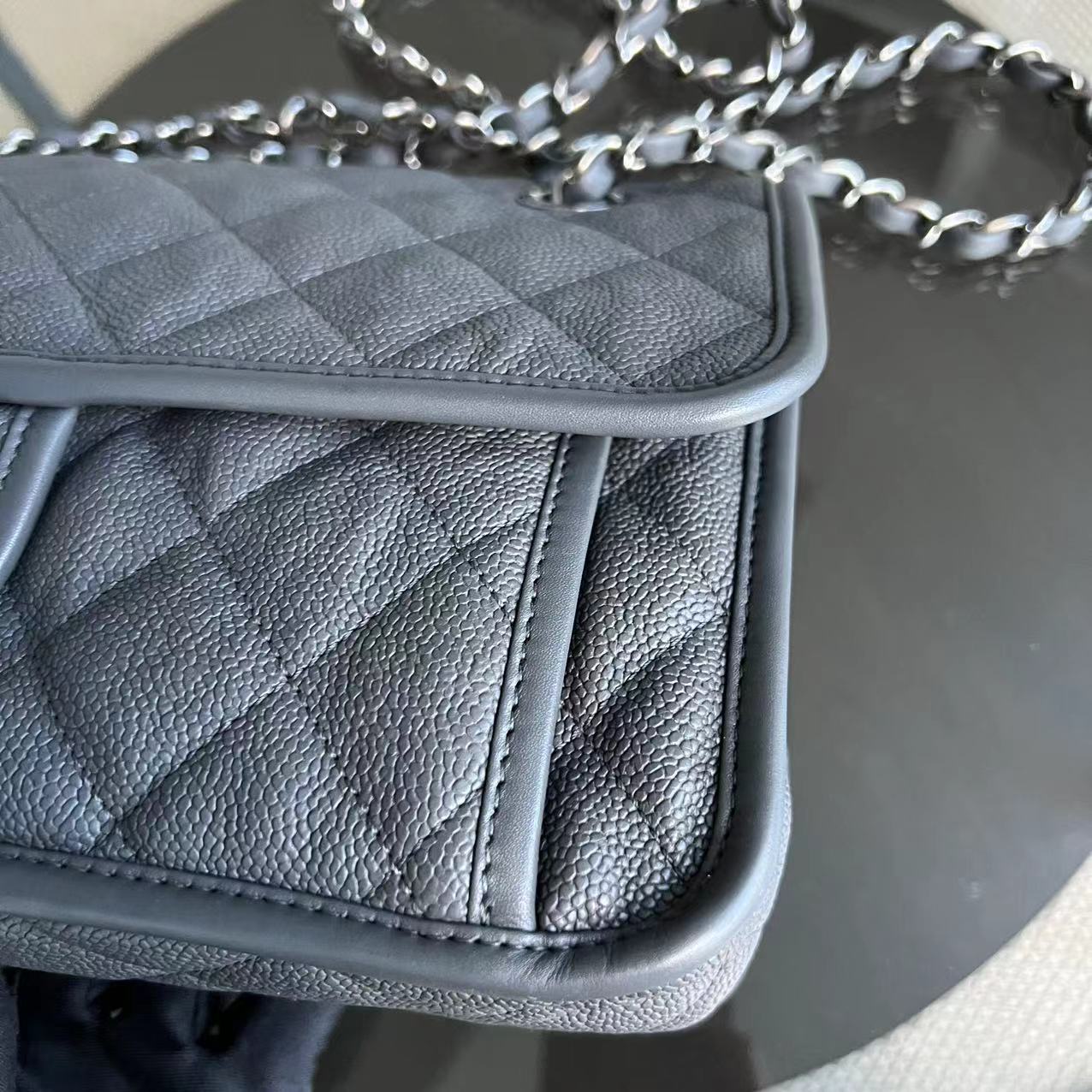 Chanel Caviar French Riviera Medium 25CM Dark Grey Gray Silver Hardware Series 19