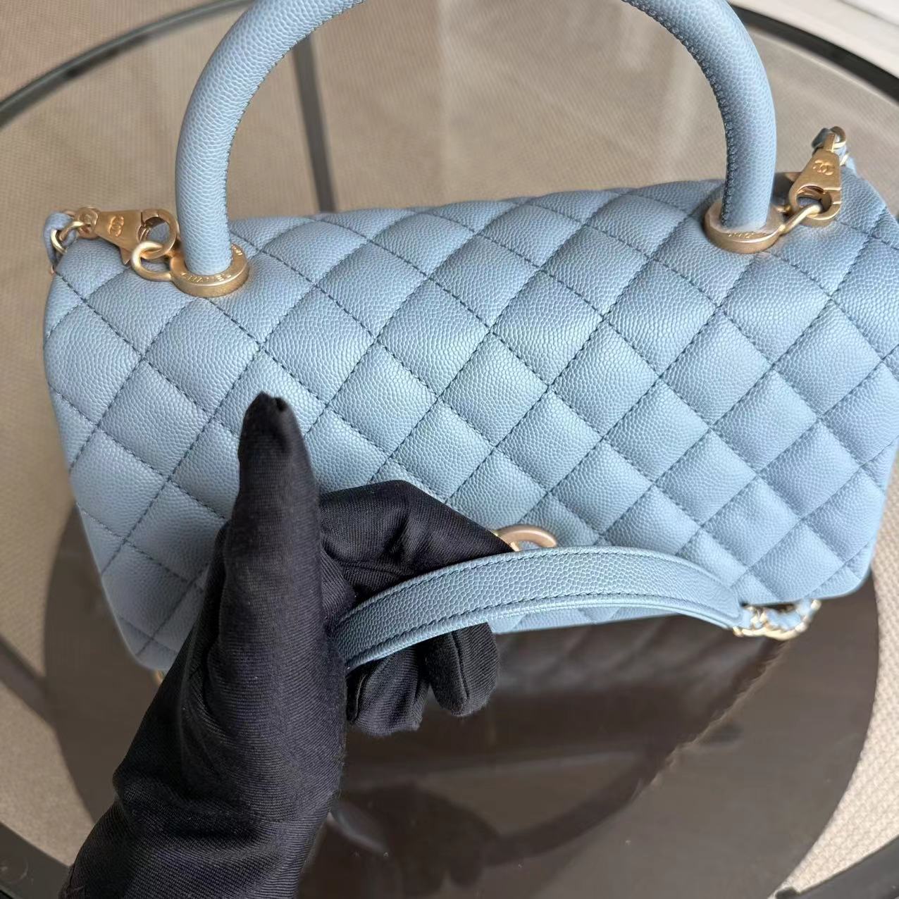 *Receipt, Full Set* Chanel Coco Handle Medium - Caviar 29CM Quilted Sky Blue Gold Hardware Series 27