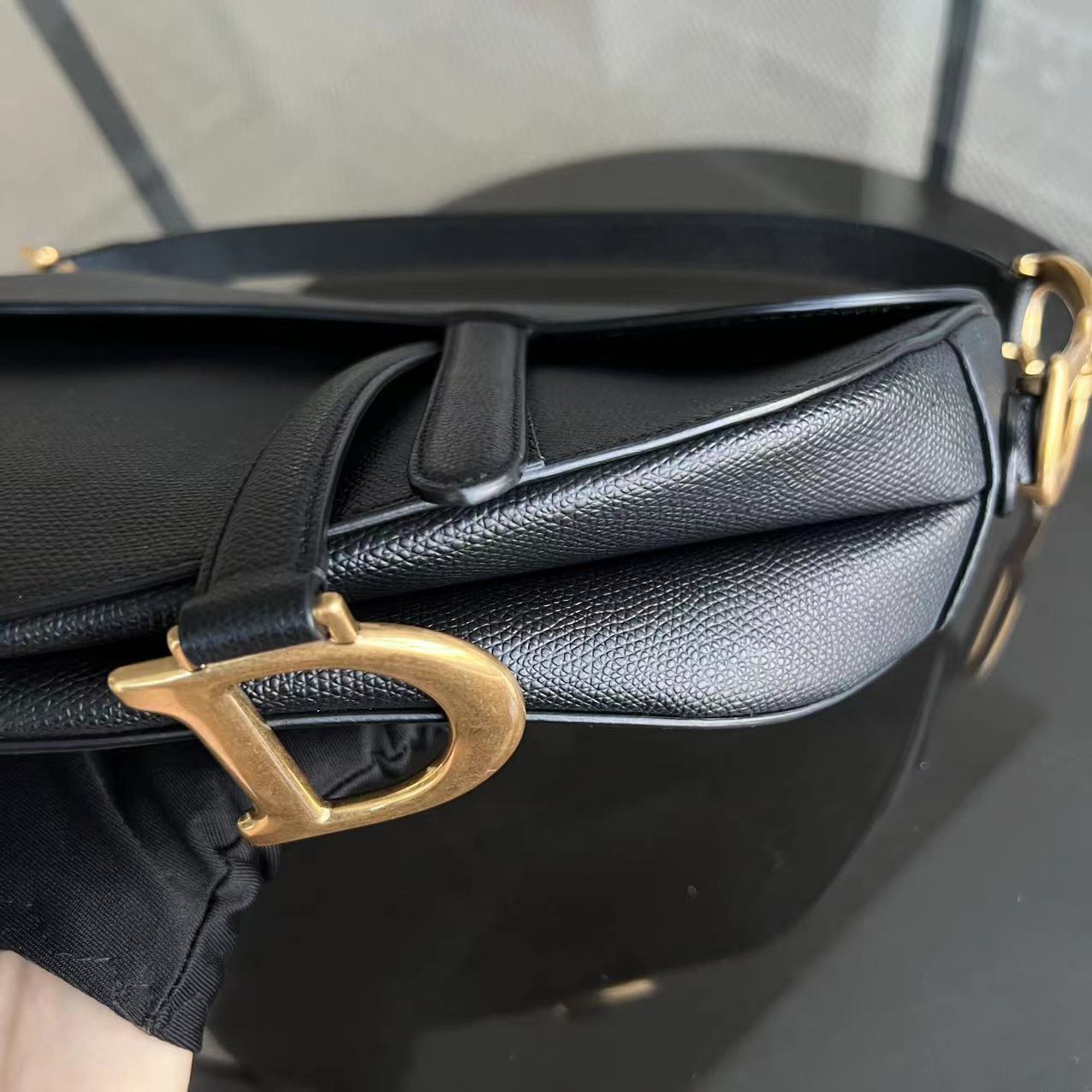 Dior Saddle Medium Grained Calfskin Black Golden Hardware Shoulder Bag