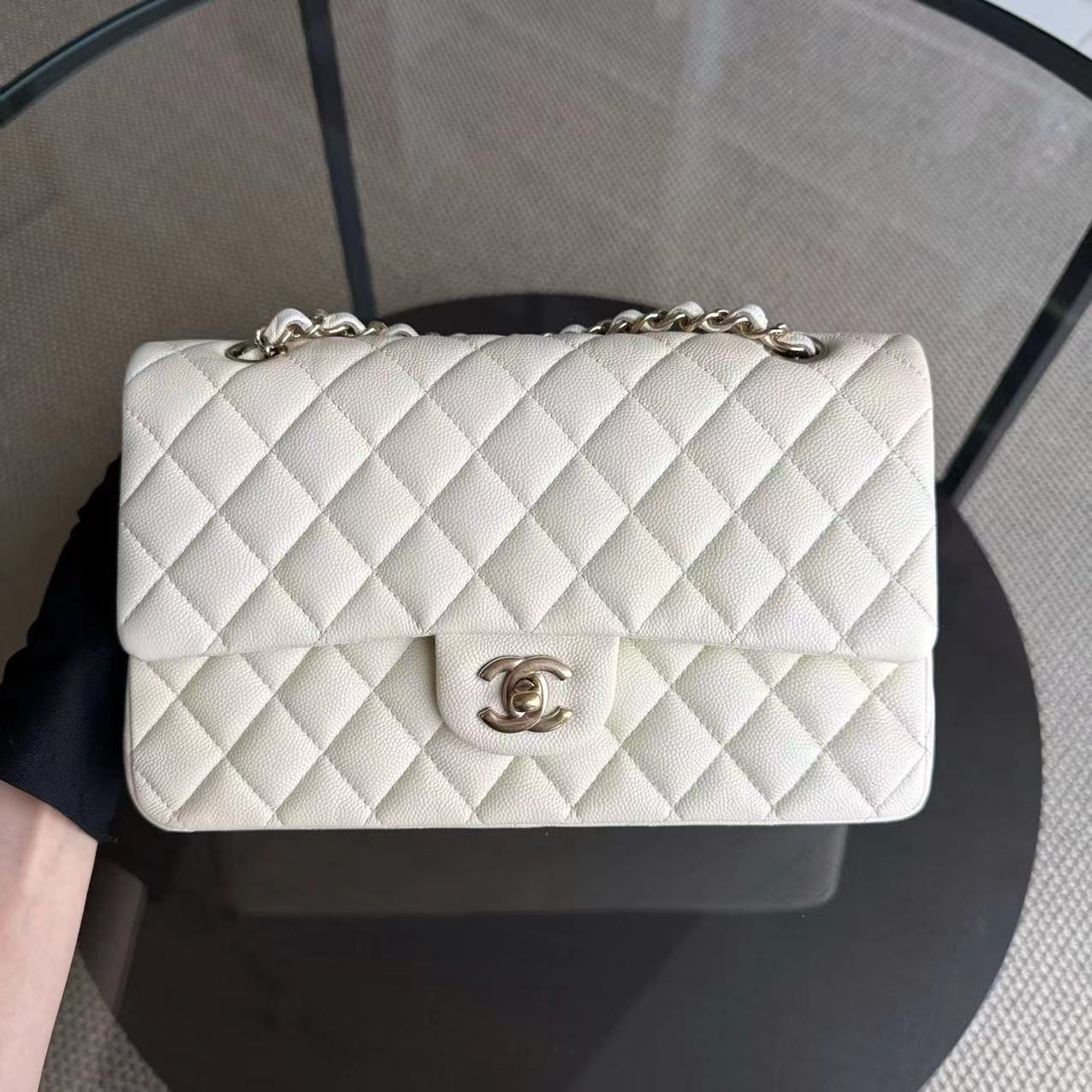 Chanel Classic Flap Medium - Caviar Quilted 25CM Cream White Gold Hardware Series 27