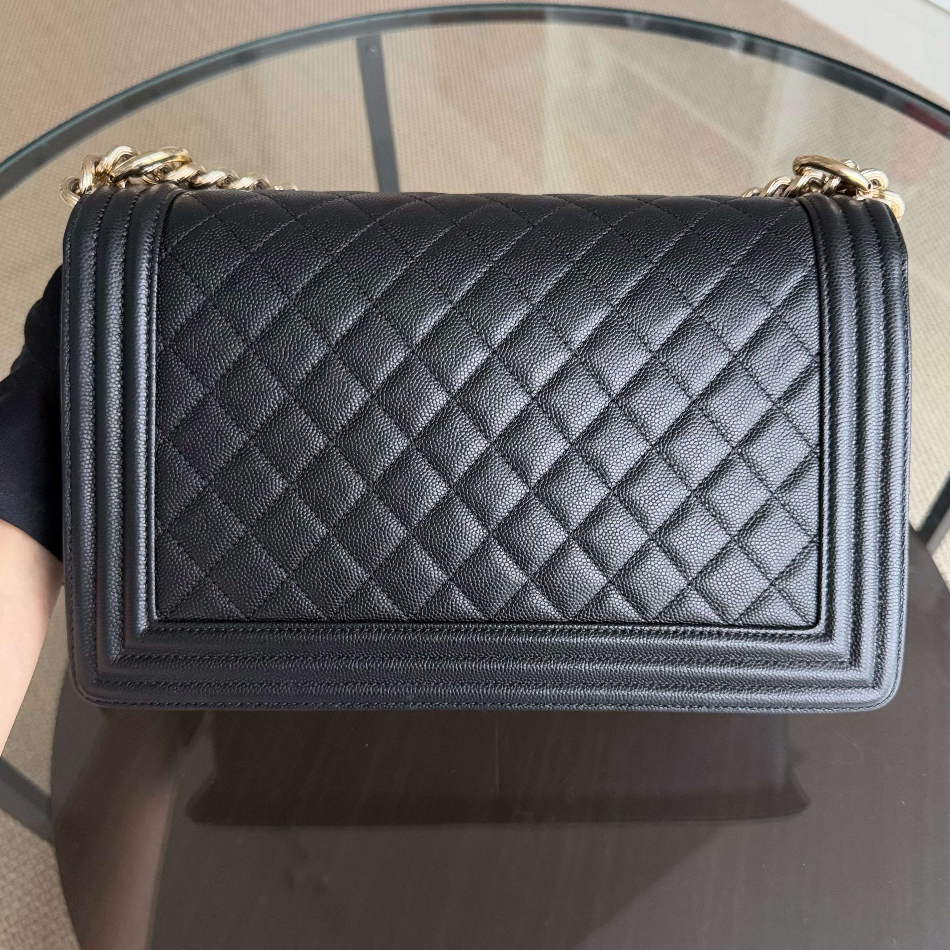 Chanel Boy Medium - Caviar 25CM Quilted Black Gold Hardware Series 23