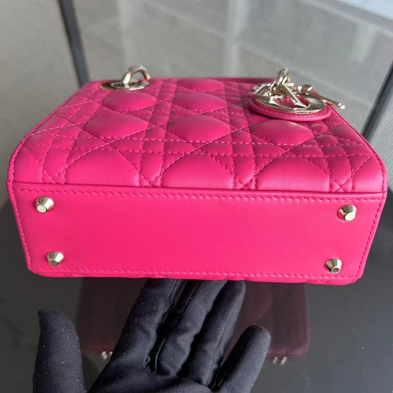 Dior Lady Mini Lambskin Cannage Hot Pink Golden Hardware