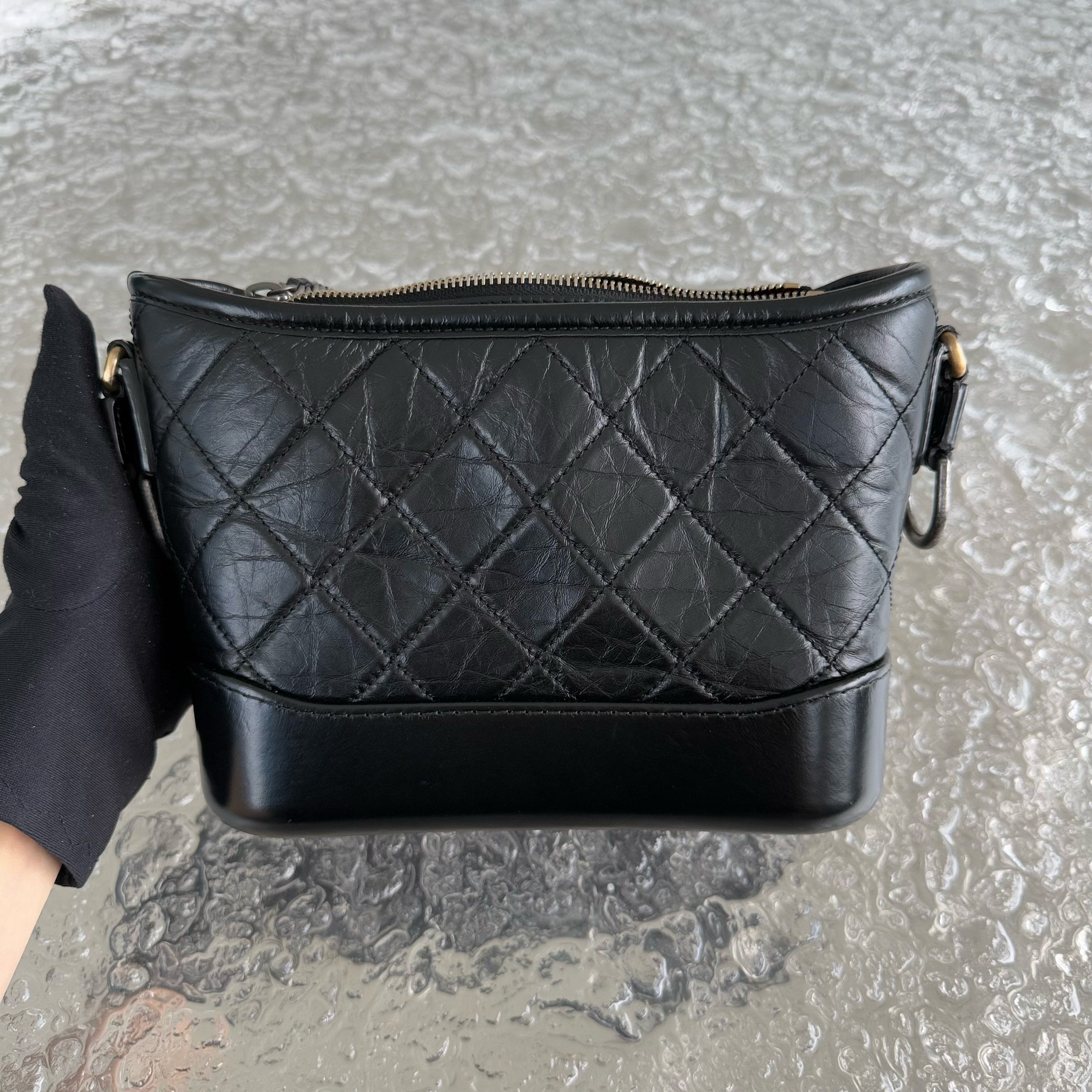 Chanel Gabrielle Small - Quilted Calfskin Hobo Black Gold Hardware