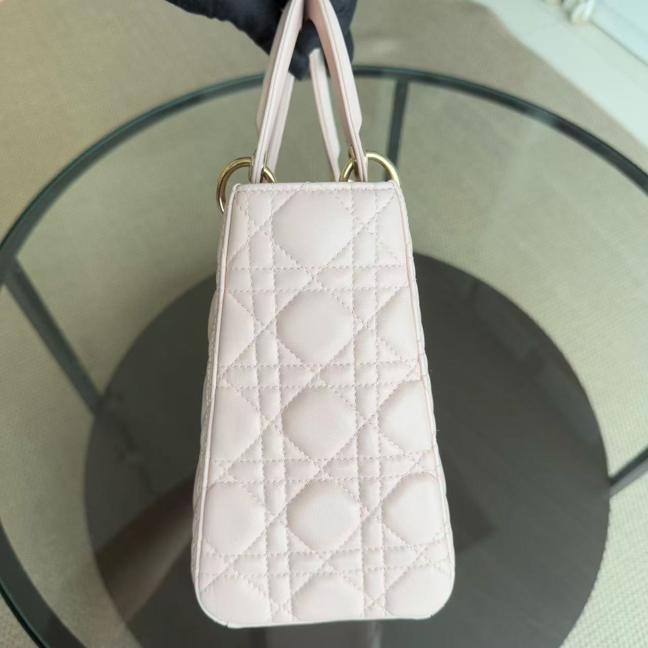 Dior Lady Medim - Cannage Lambskin Sakura Pink Gold Hardware