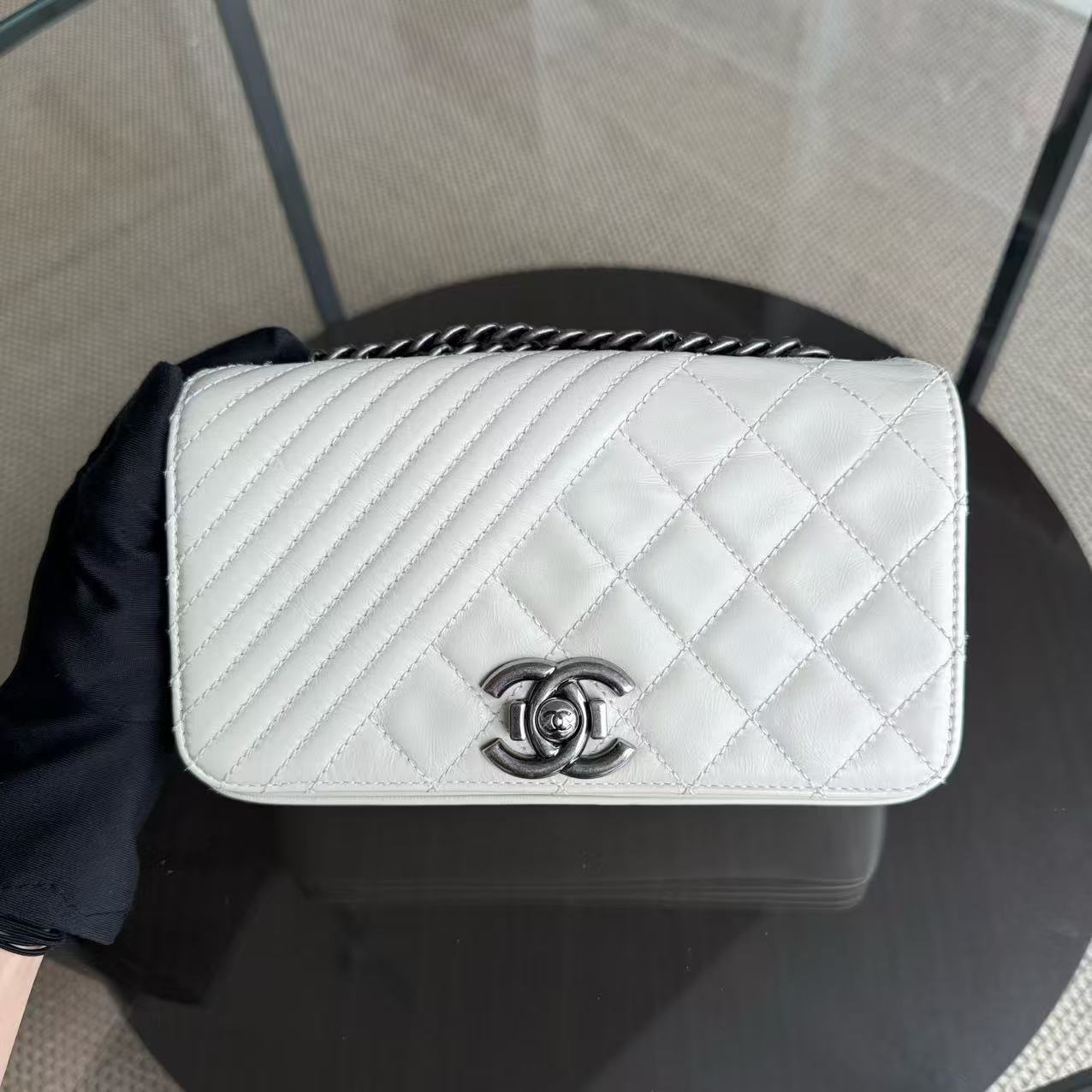 Chanel Coco Boy Small - Seasonal Flap Glazed Calfskin White Ruthenium Silver Hardware Series 20