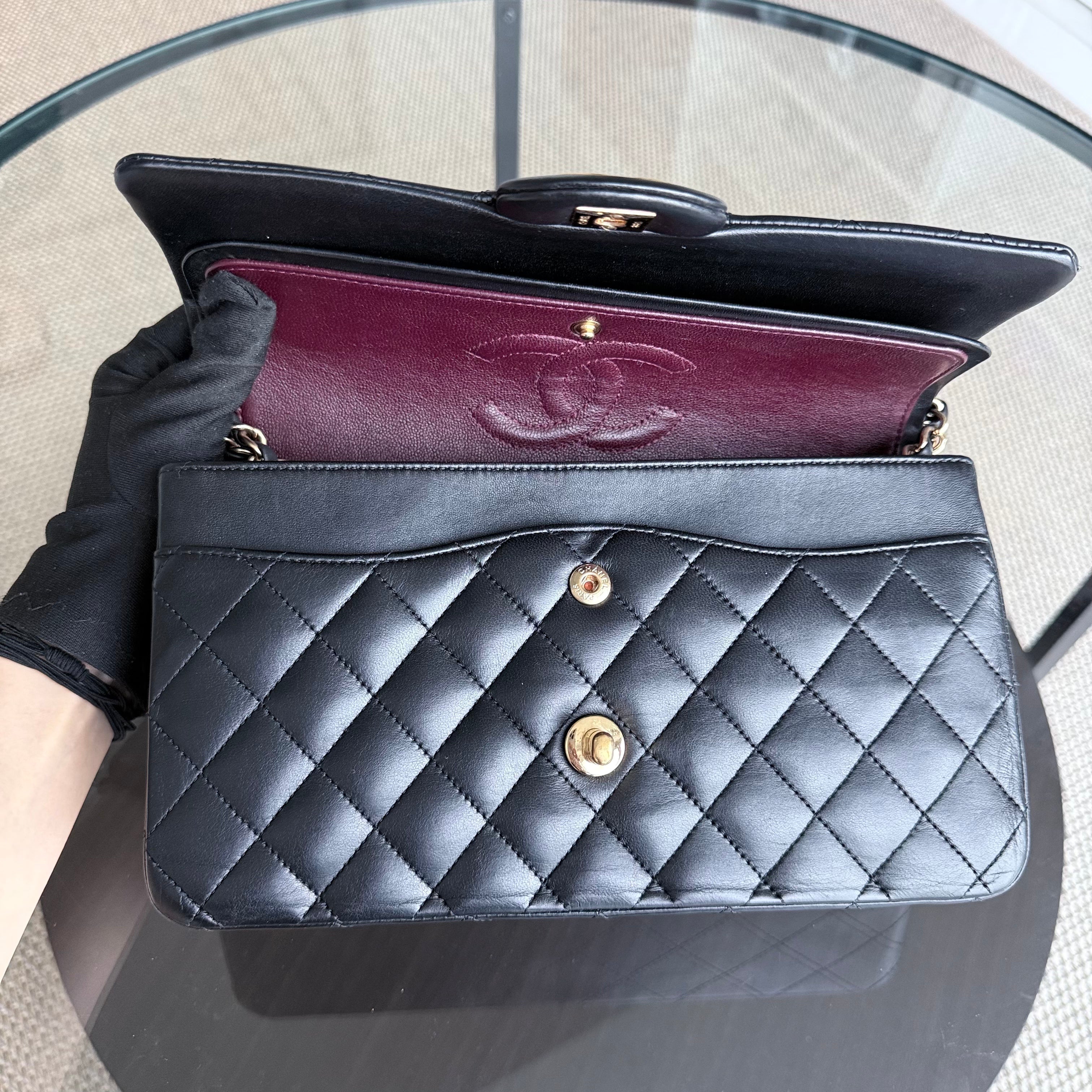 Chanel Classic Flap Medium - 25CM Quilted Lambskin Black Gold Hardware Series 14