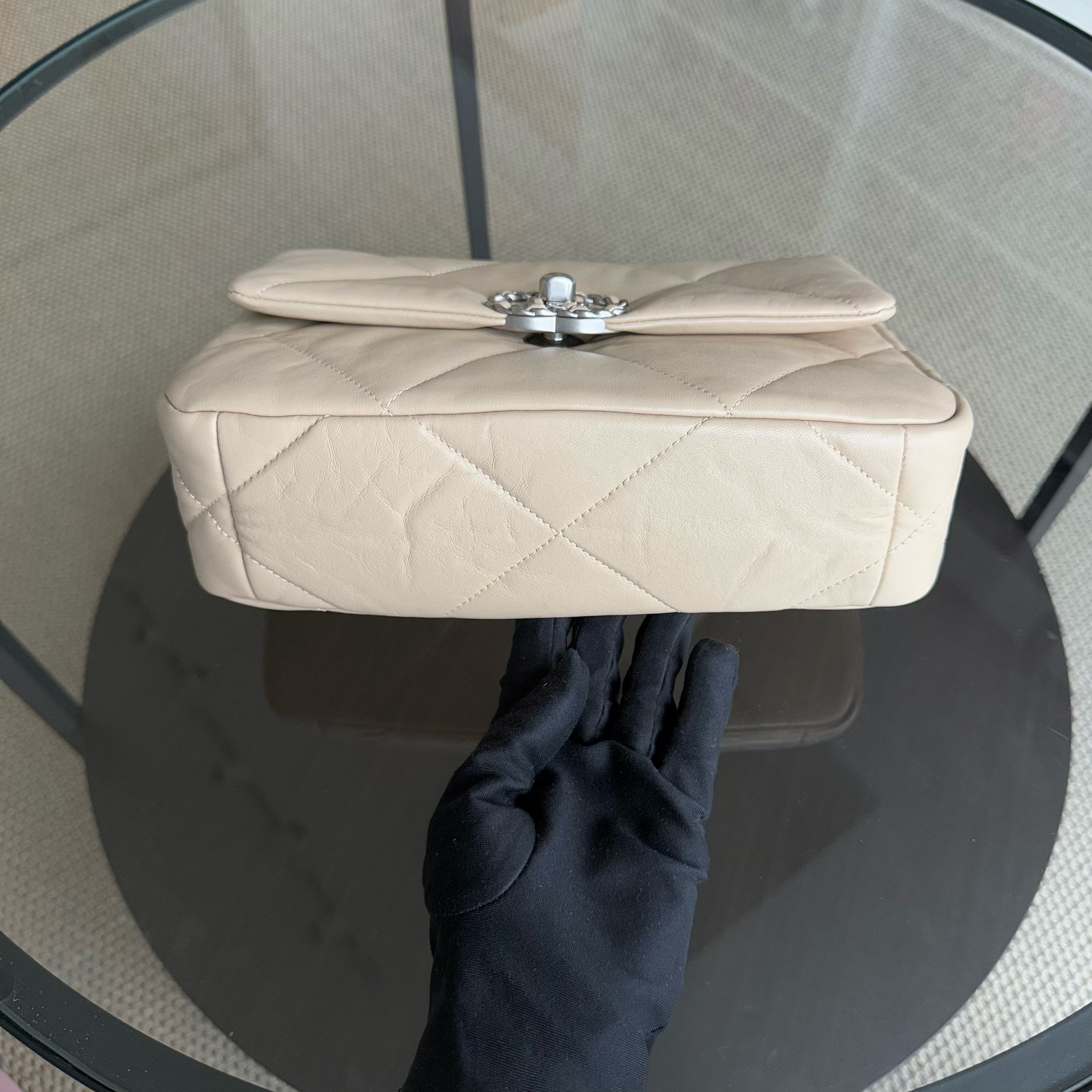 Chanel 19 Bag Small - C19 Goatskin Light Beige Two-tone Hardware Microchip