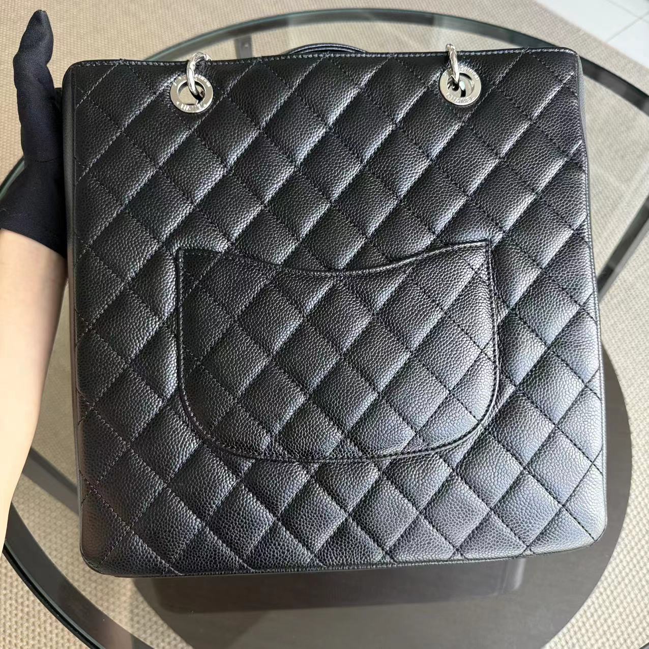 *Rare XL Size* Chanel PST Petite Shopping Tote - XL Caviar Large Quilted Black Gold Hardware Series 16