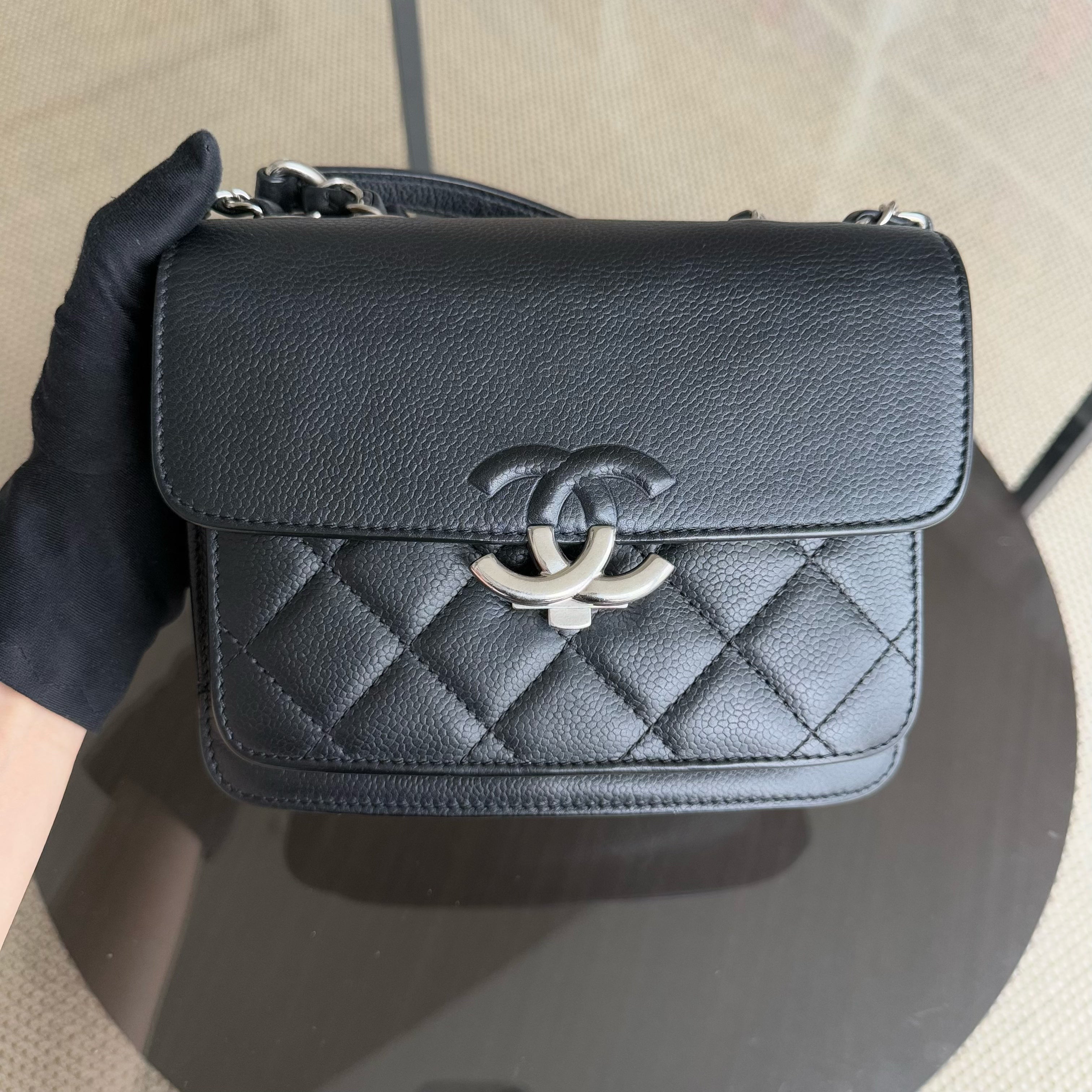 Chanel Small CC Box Flap - Quilted Calfskin Black Silver Hardware Series 24